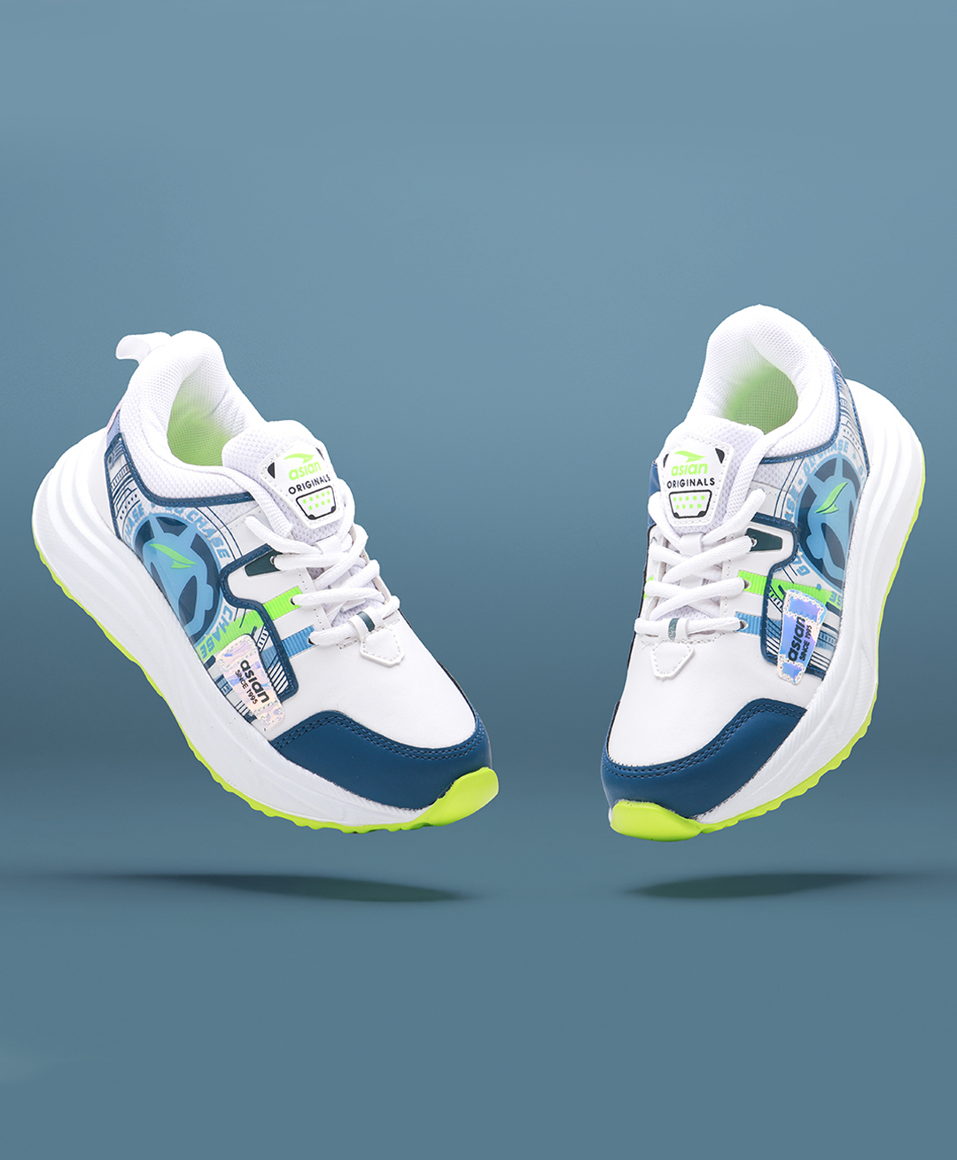 asian Mesh Detailed & Go Chase Text Designed With Lace Up Shoes - White Blue-image-47