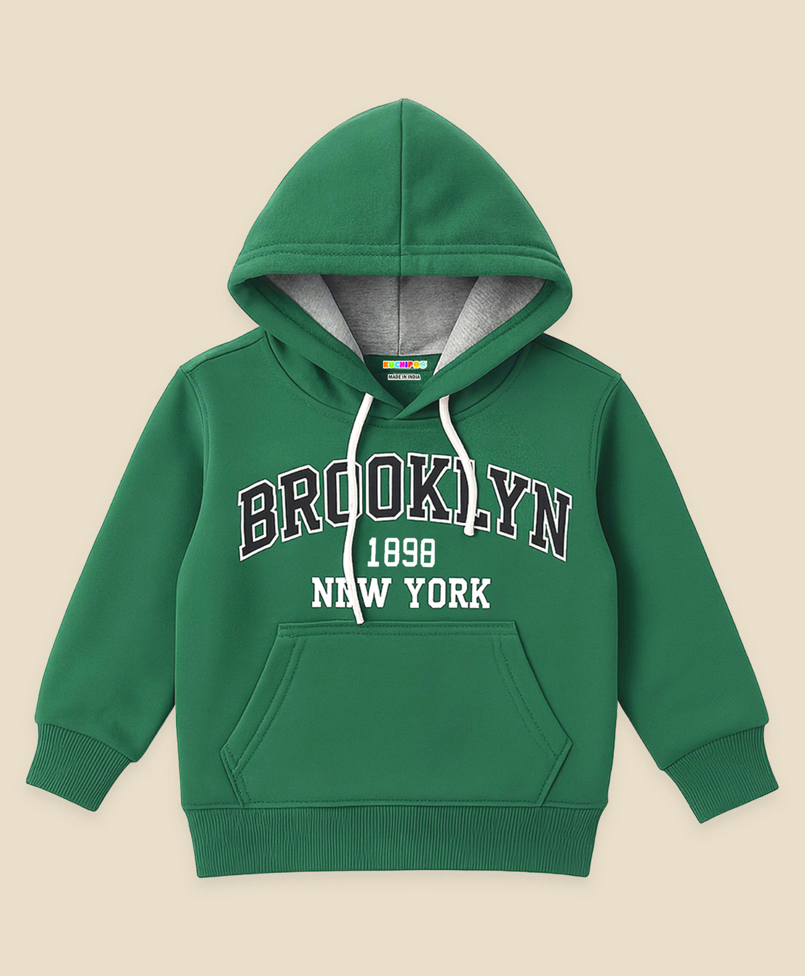 KUCHIPOO Fleece Knit Full Sleeves Typography Printed Light Winter Hoodie - Green-picture-14