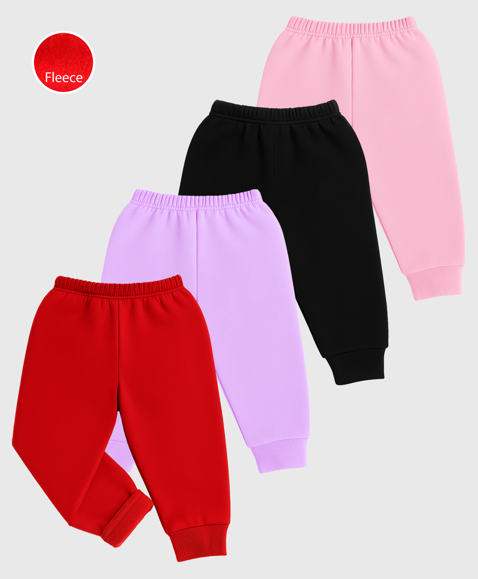 KUCHIPOO Knit Pack Of 4 Solid Track Pants - Red Lilac Pink & Black-image-24