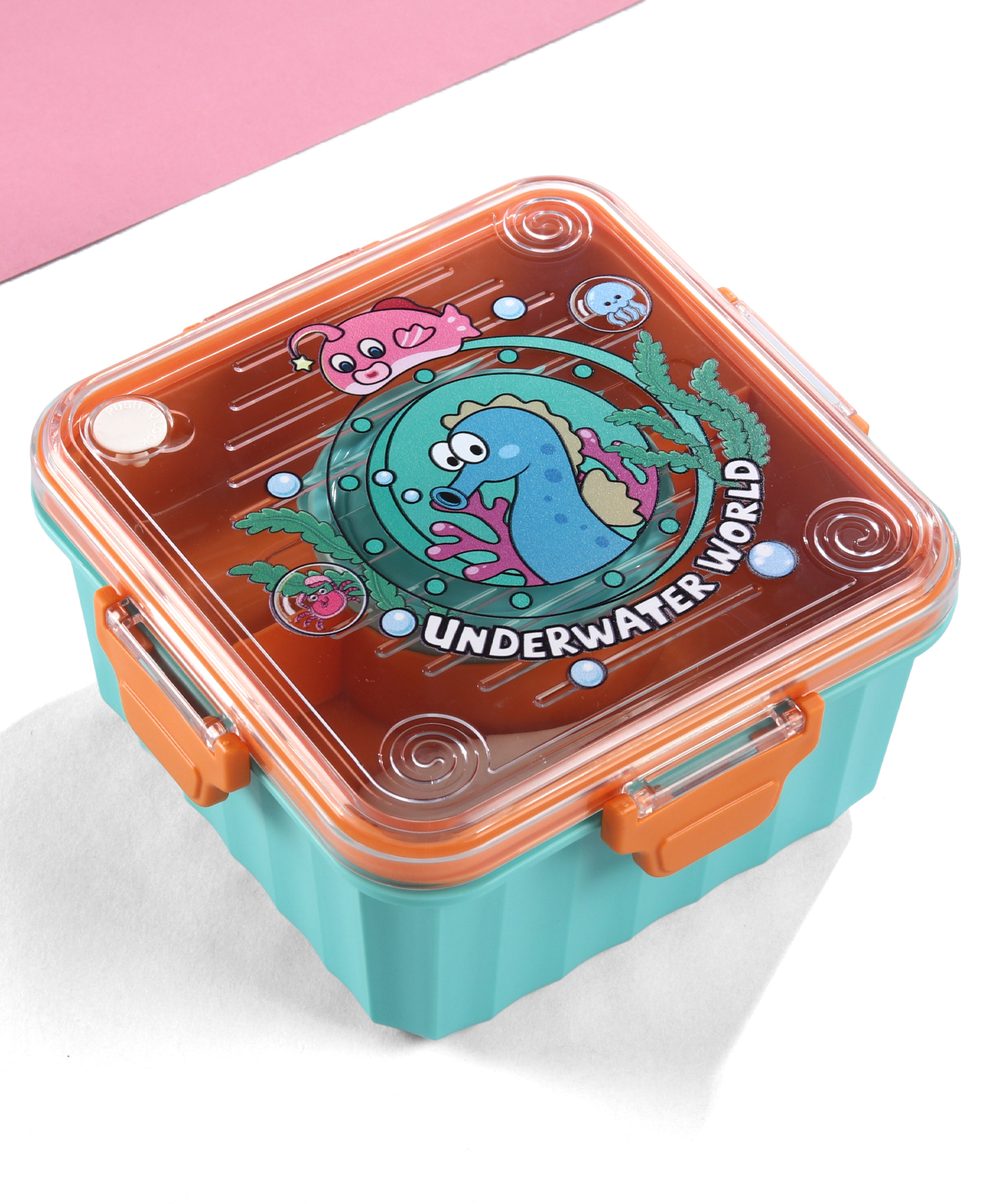 Ocean World Lunch box 3 Compartment with Spoon 2000ml+150m - Orange Blue| BPA Free| Leak-Resistant & Freezer Safe| Ideal for School, Home & Travel| for Boys & Girls-image-38