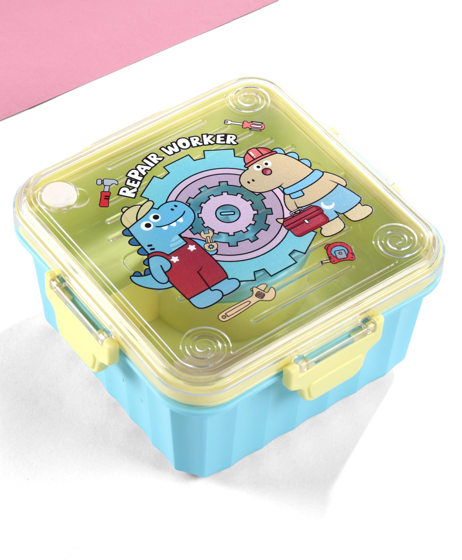 Ocean World Lunch box 3 Compartment with Spoon 2000ml+150m - Yellow Blue| BPA Free| Leak-Resistant & Freezer Safe| Ideal for School, Home & Travel| for Boys & Girls-image-39