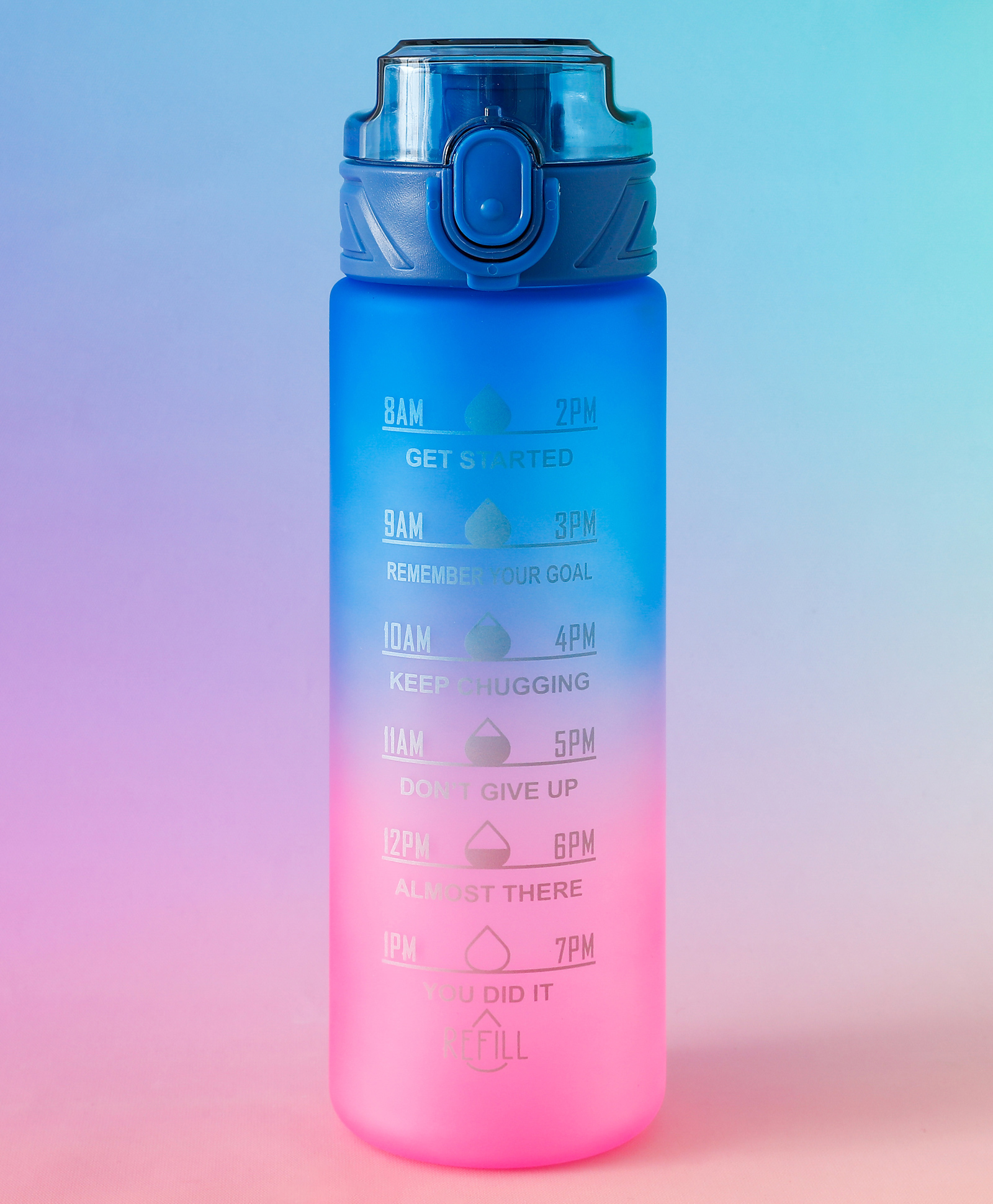 fab n funky Hydro Glow Sports Bottle 800ml - Pink & Blue| BPA Free| Leak-Resistance & Freezer Safe| Time-Marked for Daily Hydration| Ideal for School, Home & Travel-picture-11