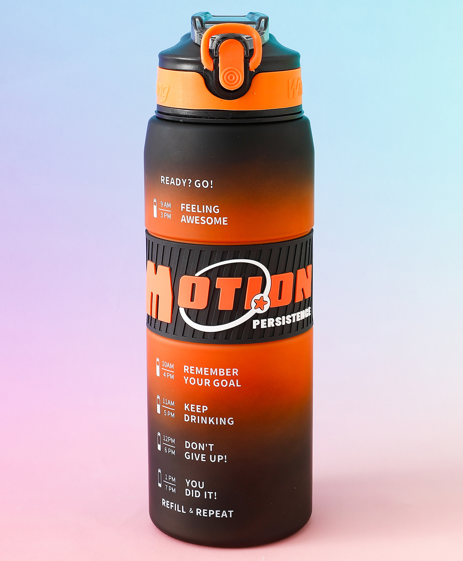 Motion Sports Straw Sipper Water Bottle 1000ml - Orange| BPA Free| Leak Resistant & Freezer Safe| School Bottle with Carry Strap for Boys & Girls-image-37