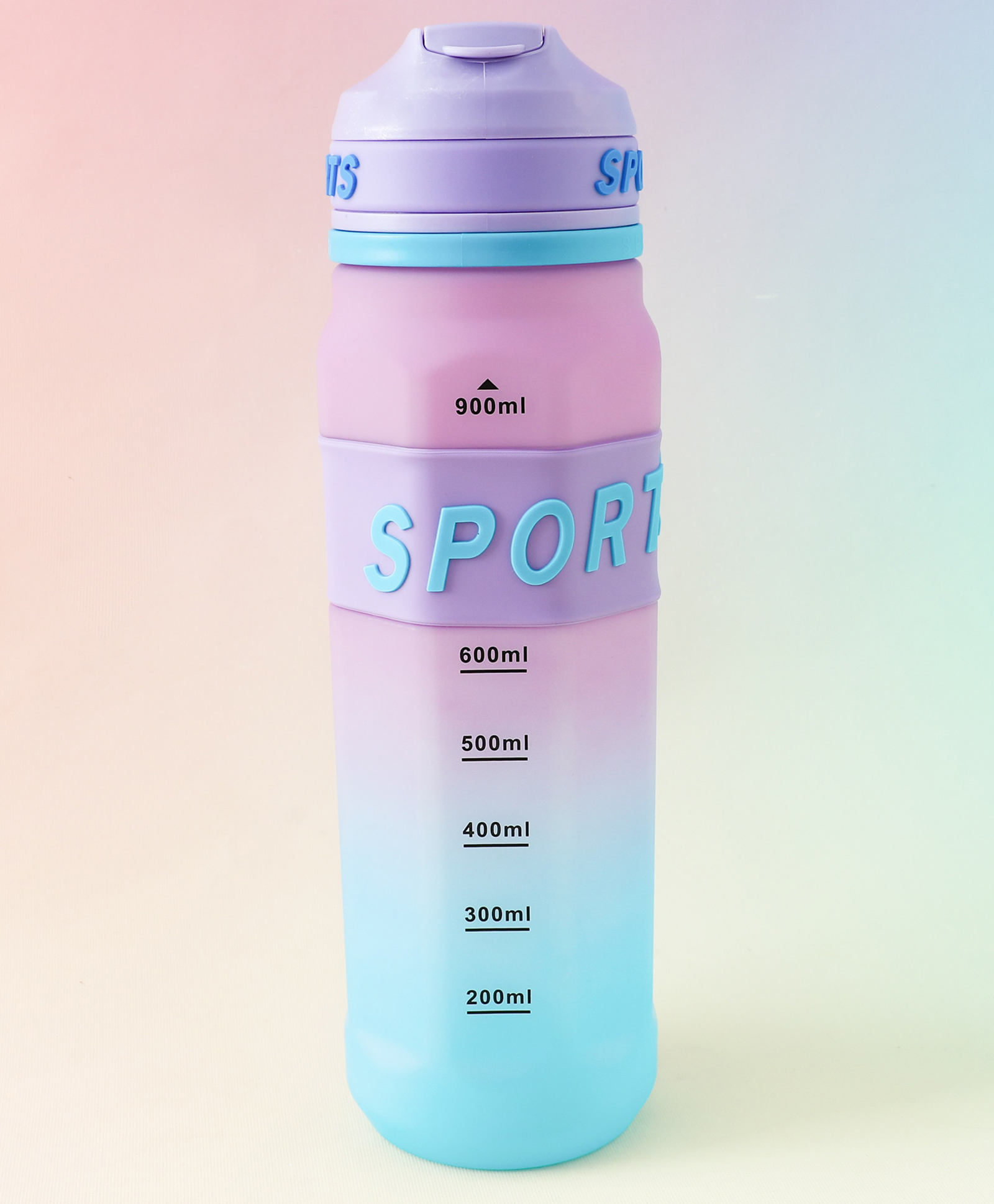 BPA-Free Straw Water Bottle with Measurement Markings 900ml - Purple| Leak-Resistant| Drinking Bottle with Carry Strap for Gym, School & Travel-image-1