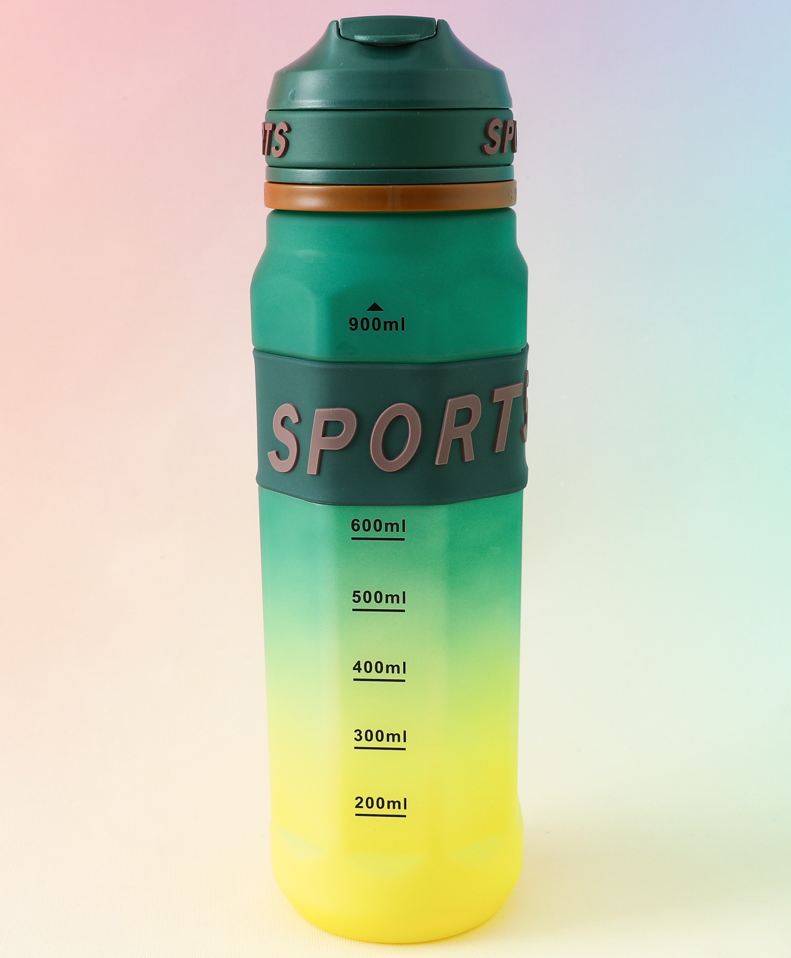 BPA-Free Straw Water Bottle with Measurement Markings 900ml - Green| Leak-Resistant| Drinking Bottle with Carry Strap for Gym, School & Travel-image-2