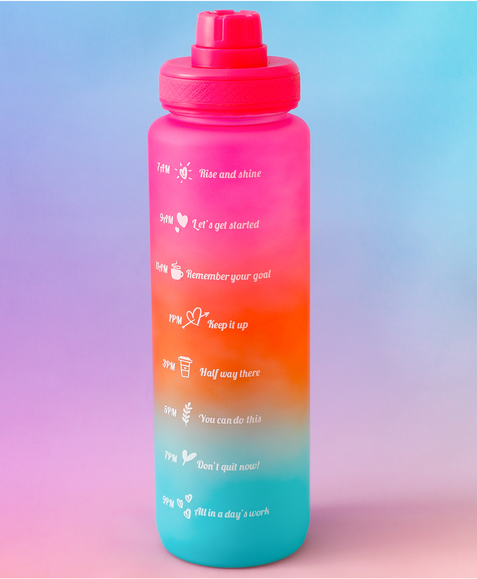 BPA-Free Motivational Water Bottle with Time Markers 1000ml - Pink| Leak-Resistant Reusable Drinking Bottle for Gym, Office & Daily Hydration-image-22