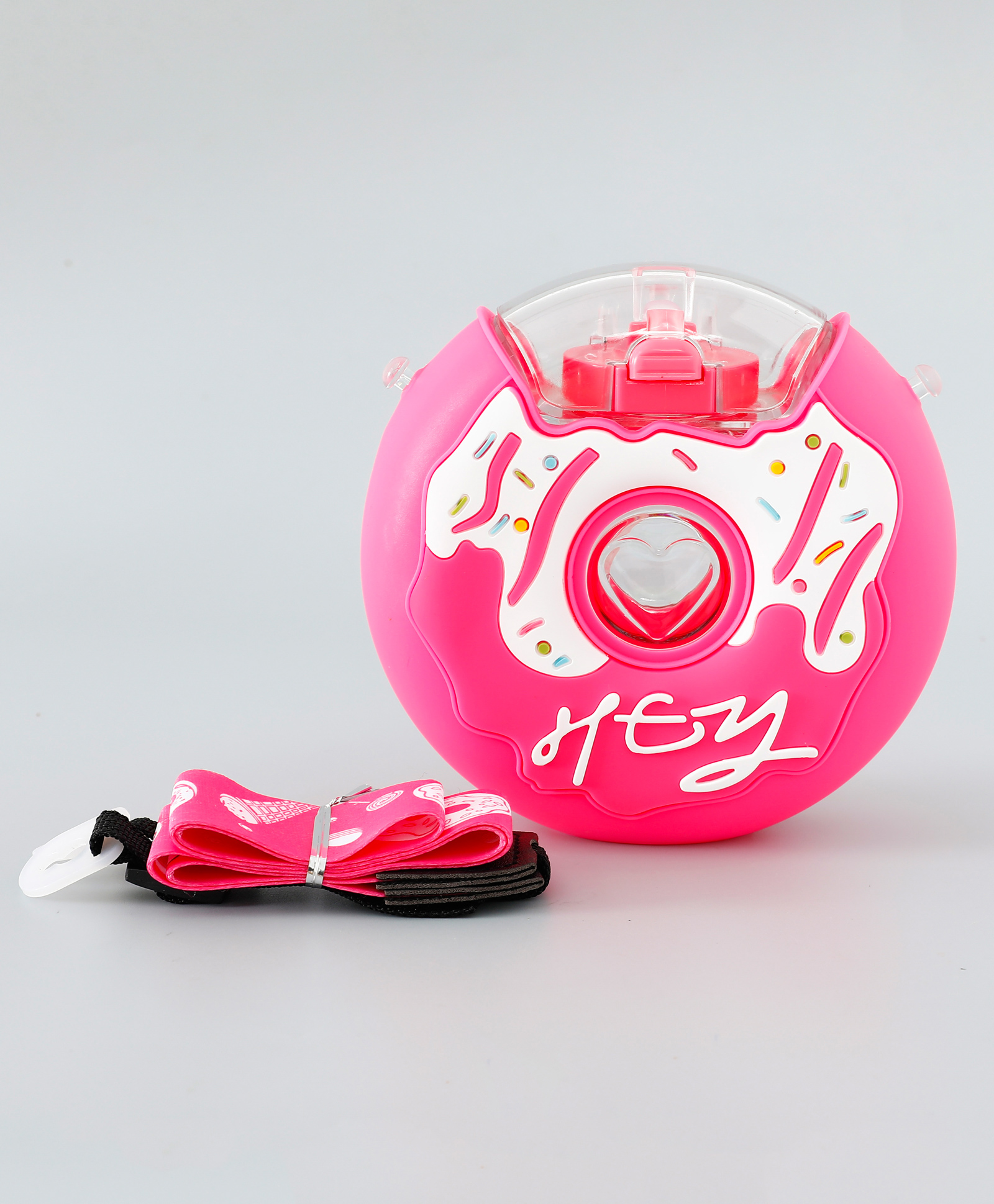 Donut Circular Sipper Bottle 380 ml - Dark Pink| BPA Free| Leak-Resistant & Freezer Safe| Ideal for School, Home & Travel| Adjustable Strap| for School Going Boys & Girls-image-18