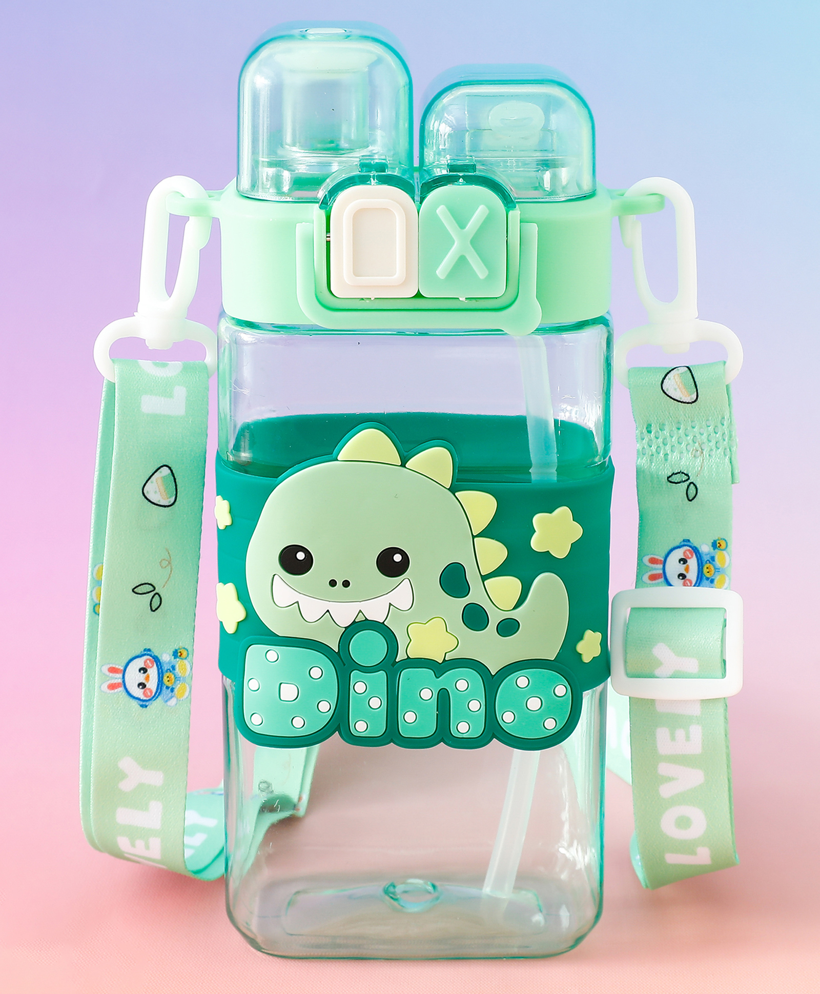 Dino Dual Sipper Water Bottle 550ml - Green| BPA Free| Leak Resistant & Freezer Safe| Straw Sipper for School Going Boys & Girls-image-37