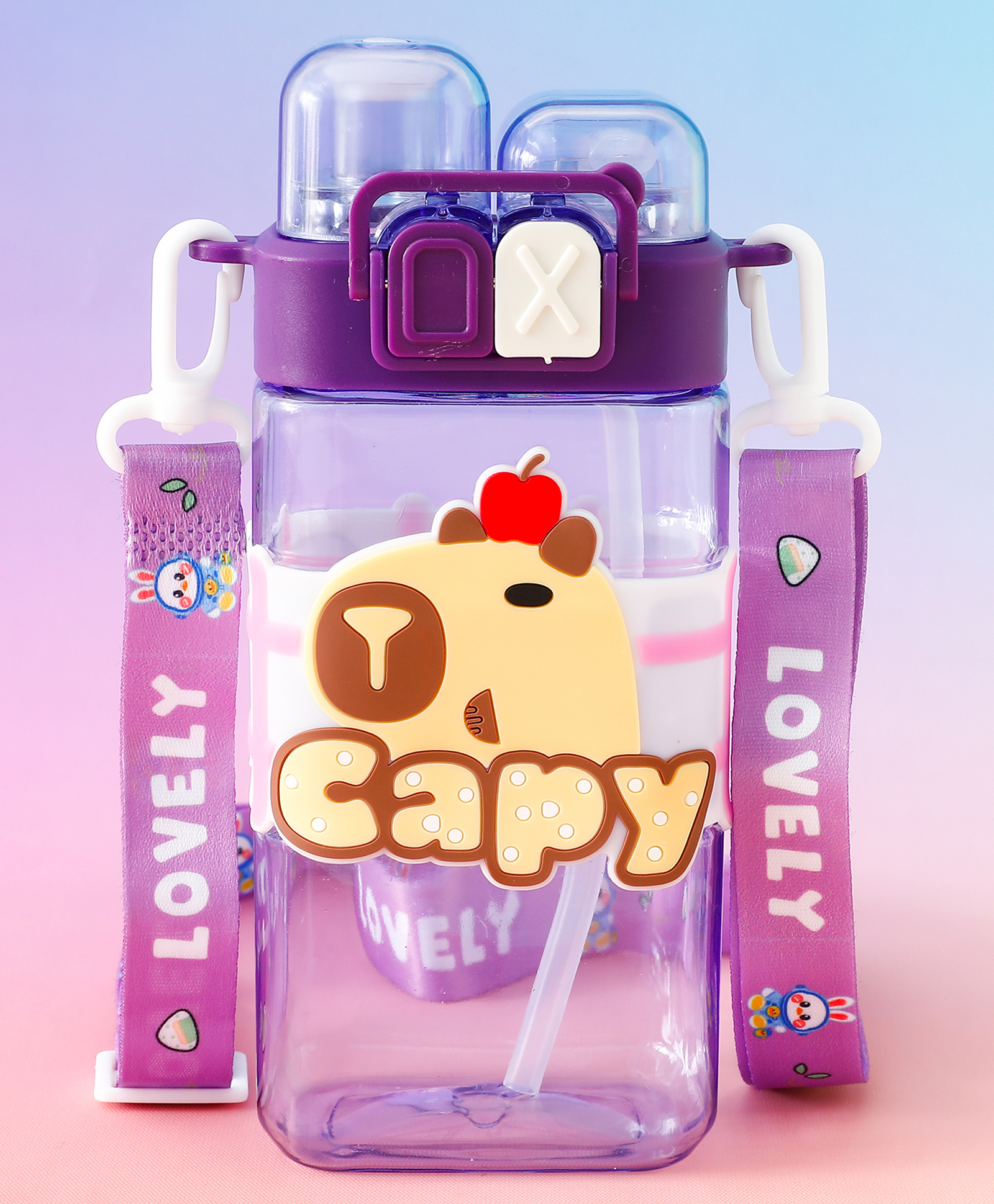 Capybara Dual Sipper Water Bottle 550ml - Purple| BPA Free| Leak Resistant & Freezer Safe| Straw Sipper for School Going Boys & Girls-image-38