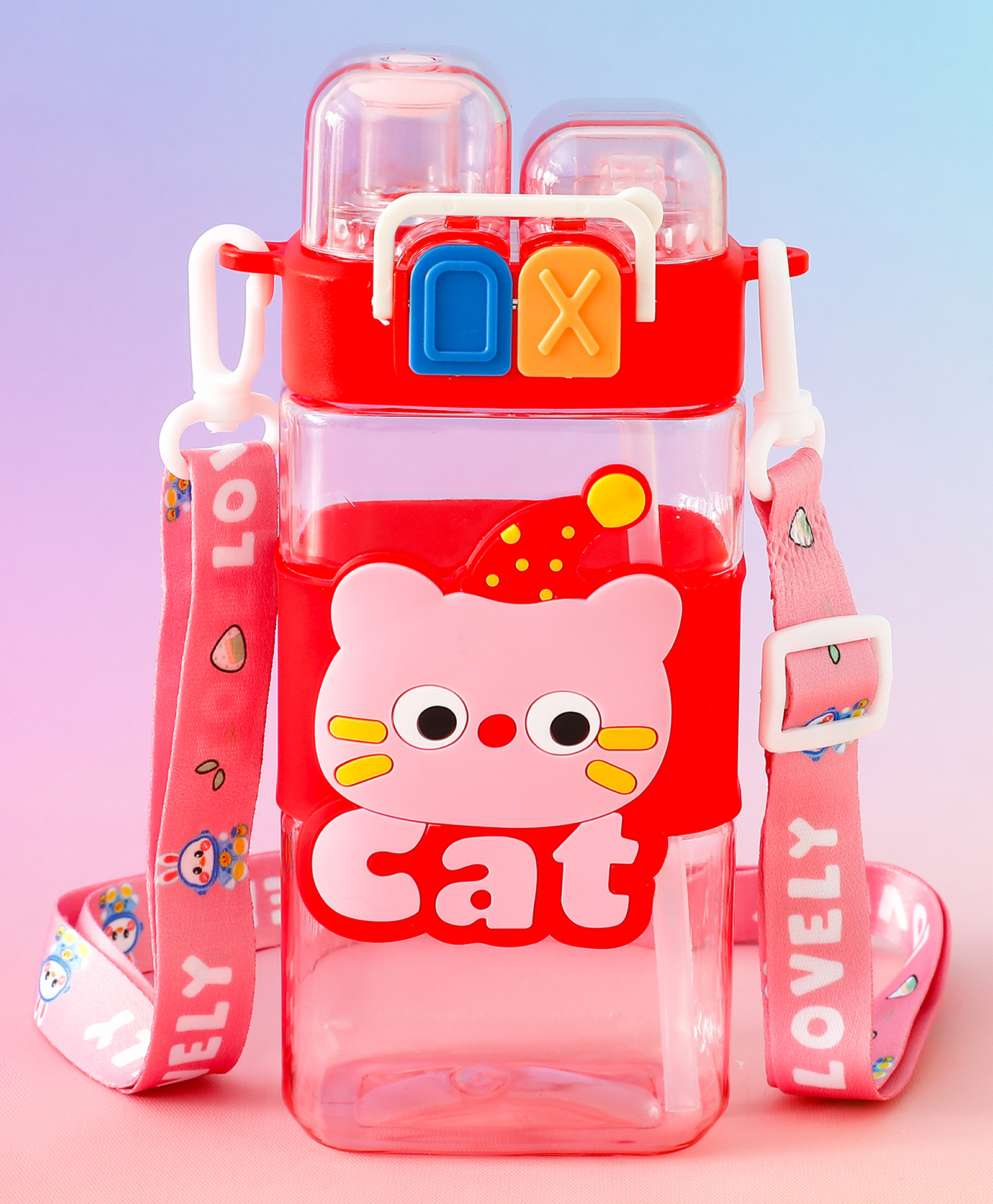 fab n funky Cat Dual Sipper Water Bottle 550ml - Pink| BPA Free| Leak Resistant & Freezer Safe| Straw Sipper for School Going Boys & Girls-picture-20