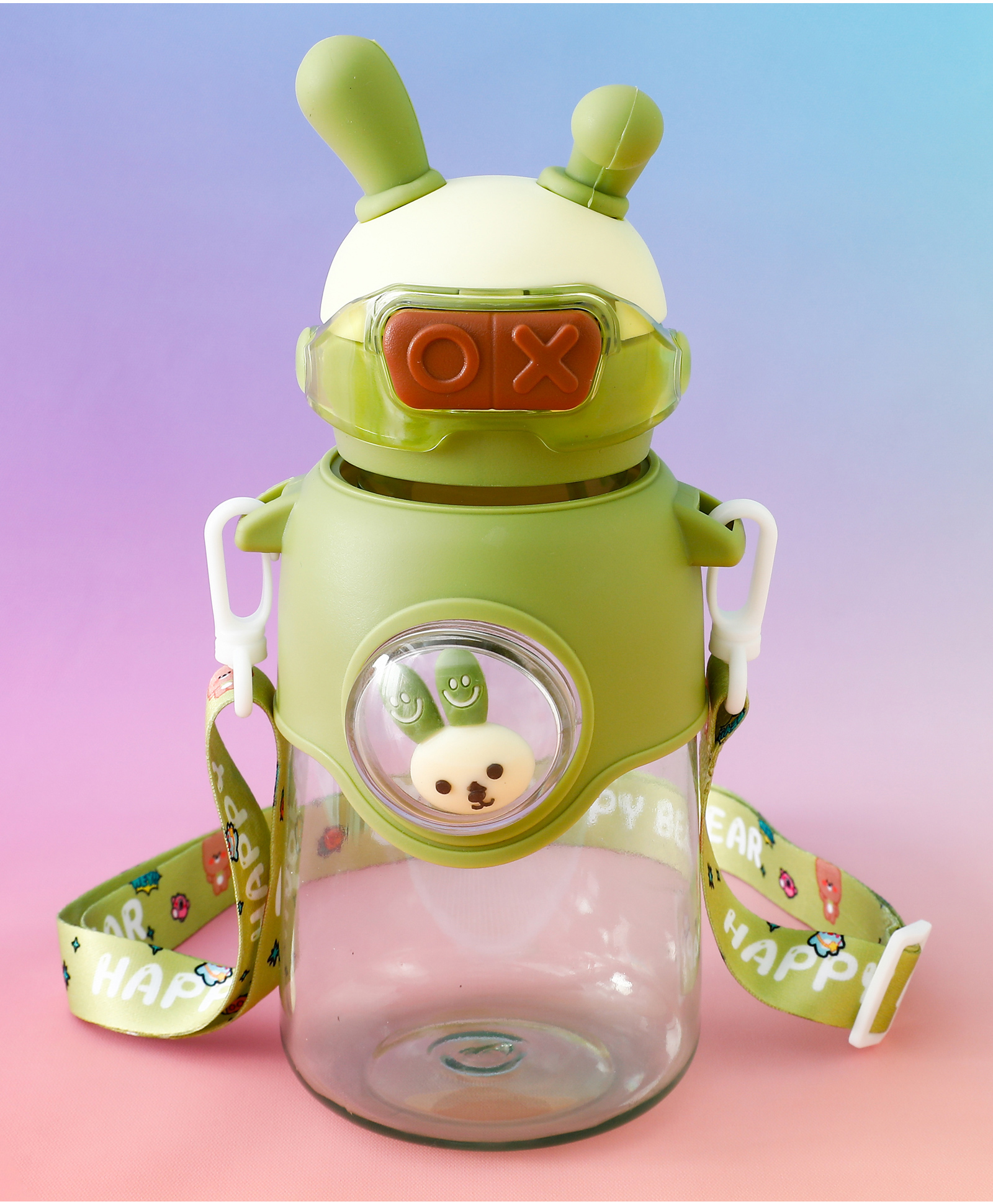 Bunny Character Kids Water Bottle 650 ml - Green| BPA Free & Freezer Safe| Straw Bottle with Leak-Resistant Lid & Sling Strap| School Sipper for Boys & Girls-image-21