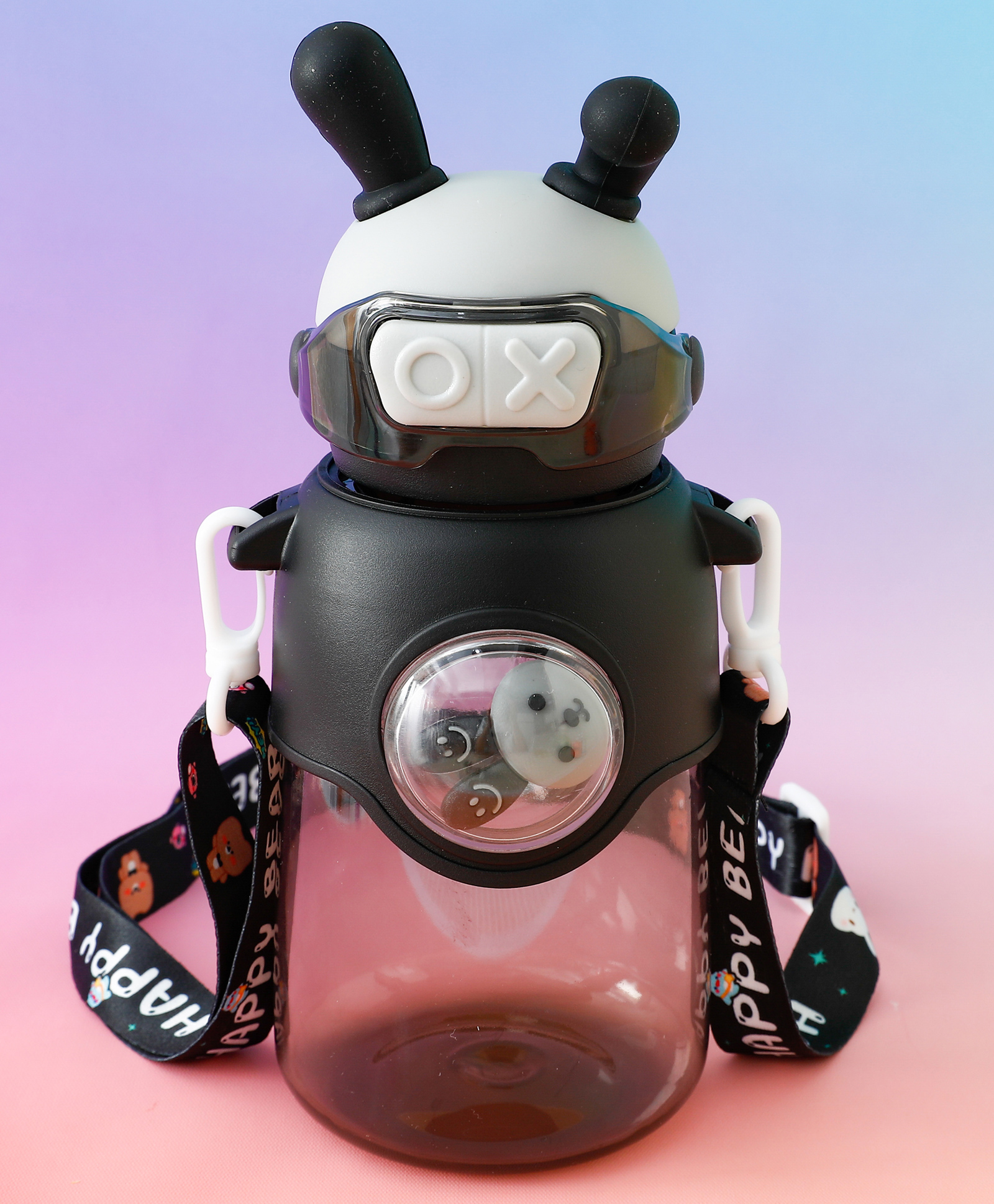 Bunny Character Kids Water Bottle 650 ml - Black| BPA Free & Freezer Safe| Straw Bottle with Leak-Resistant Lid & Sling Strap| School Sipper for Boys & Girls-image-39