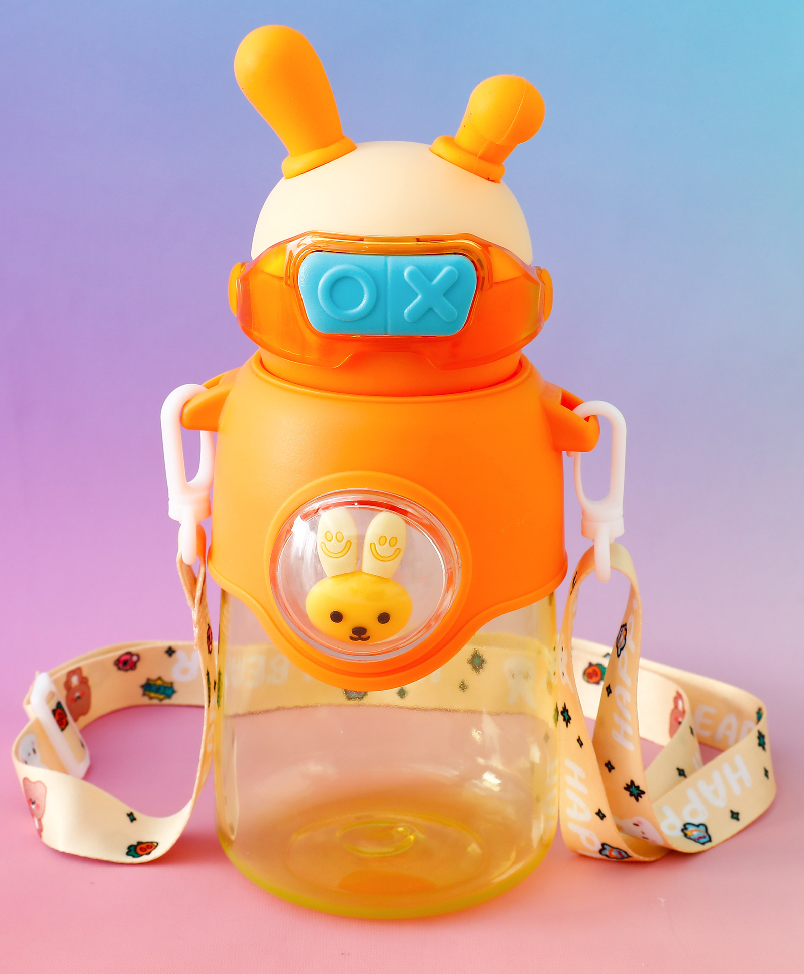 Bunny Character Kids Water Bottle 650 ml - Orange| BPA Free & Freezer Safe| Straw Bottle with Leak-Resistant Lid & Sling Strap| School Sipper for Boys & Girls-image-26