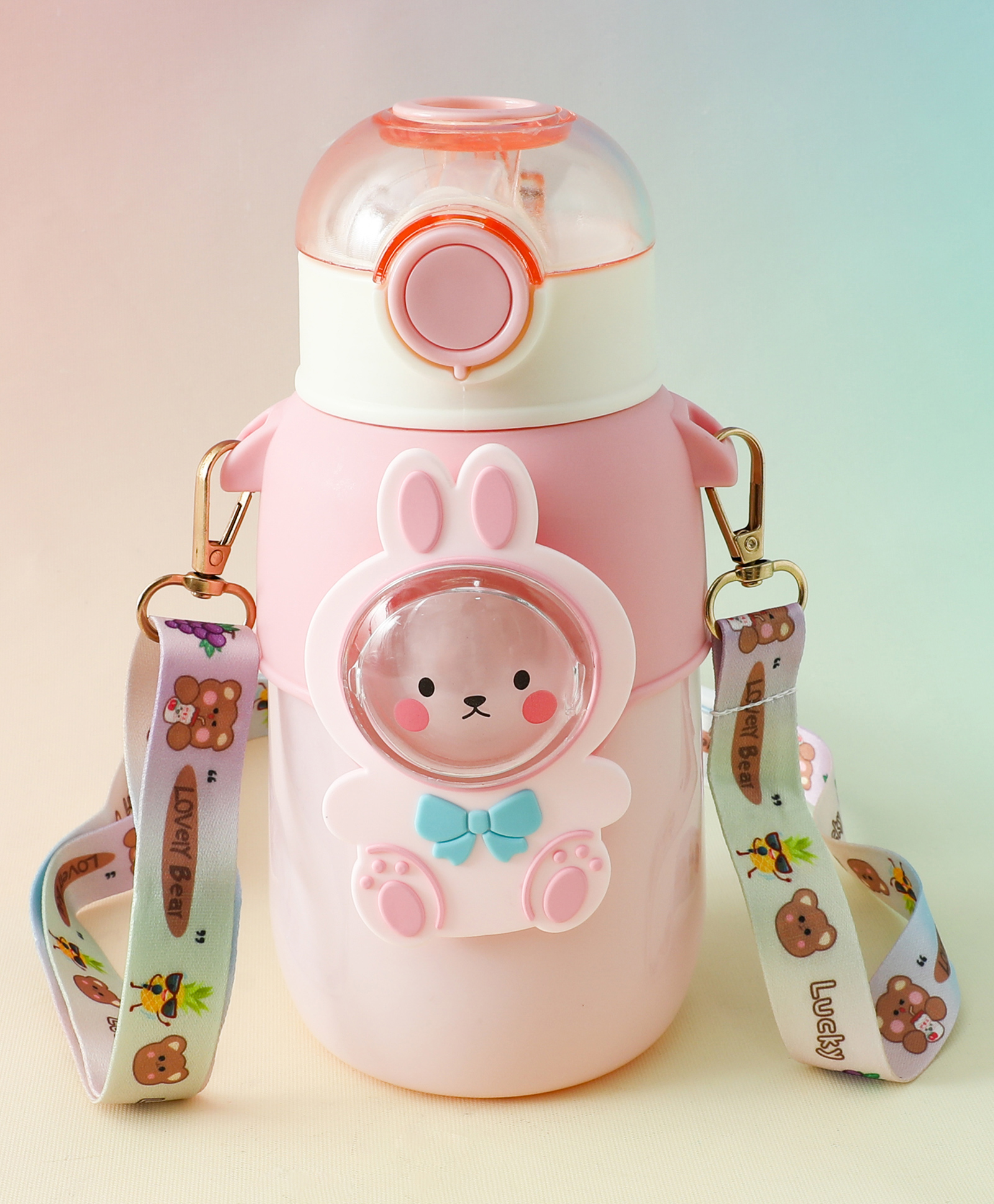 fab n funky Kitty Kids Straw Water Bottle 650ml - Pink| Leak-Resistant| Flip-Top Drinking Bottle with Strap for School, Travel & Outdoor Use| Sipper for School Going Boys & Girls-picture-24