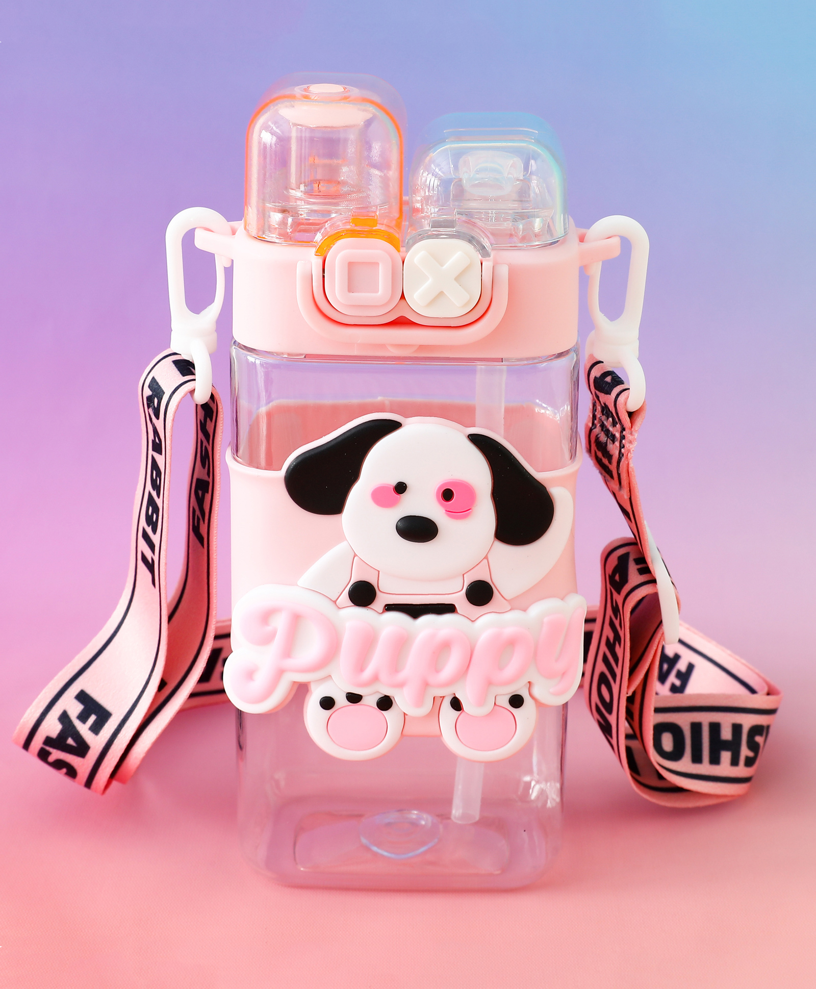 Puppy Dual Straw Sipper Bottle 550ml - Pink| BPA Free| Leak-Resistant & Freezer Safe| Ideal for School, Home & Travel| for School Going Boys & Girls