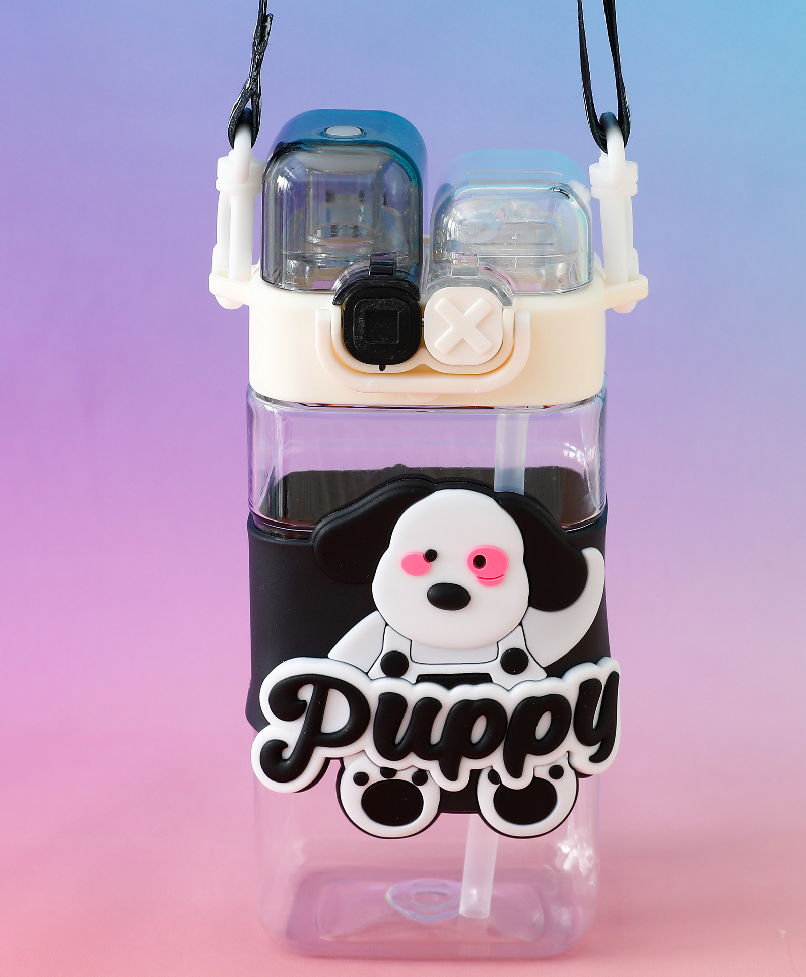 Puppy Dual Straw Sipper Bottle 550ml - Black| BPA Free| Leak-Resistant & Freezer Safe| Ideal for School, Home & Travel| for School Going Boys & Girls-image-0