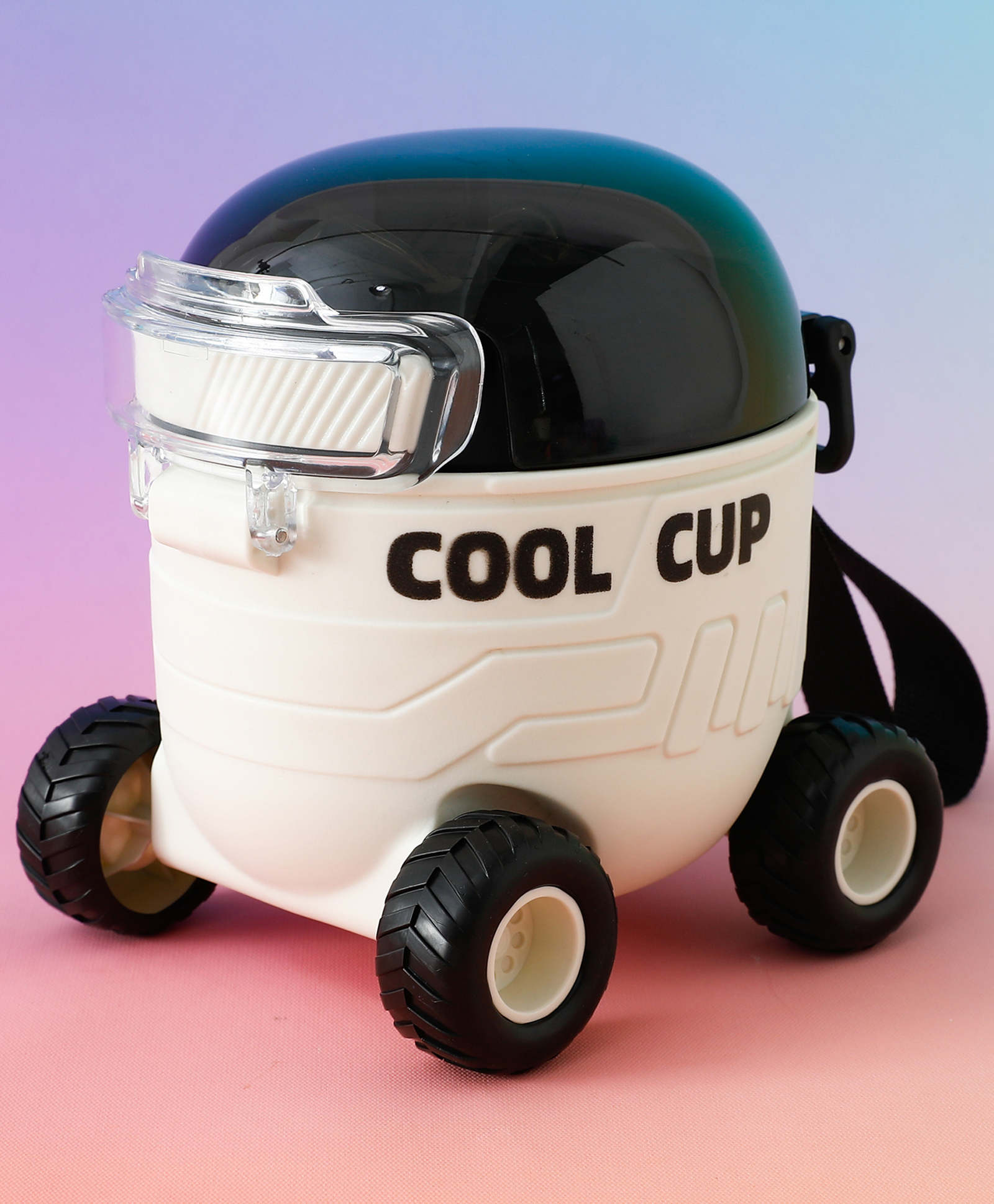 fab n funky Cool Cup Trolley shape Straw Water Bottle 550ML - White| BPA Free| Leak Resistant & Freezer Safe| Sipper for School Going Boys & Girls-picture-17