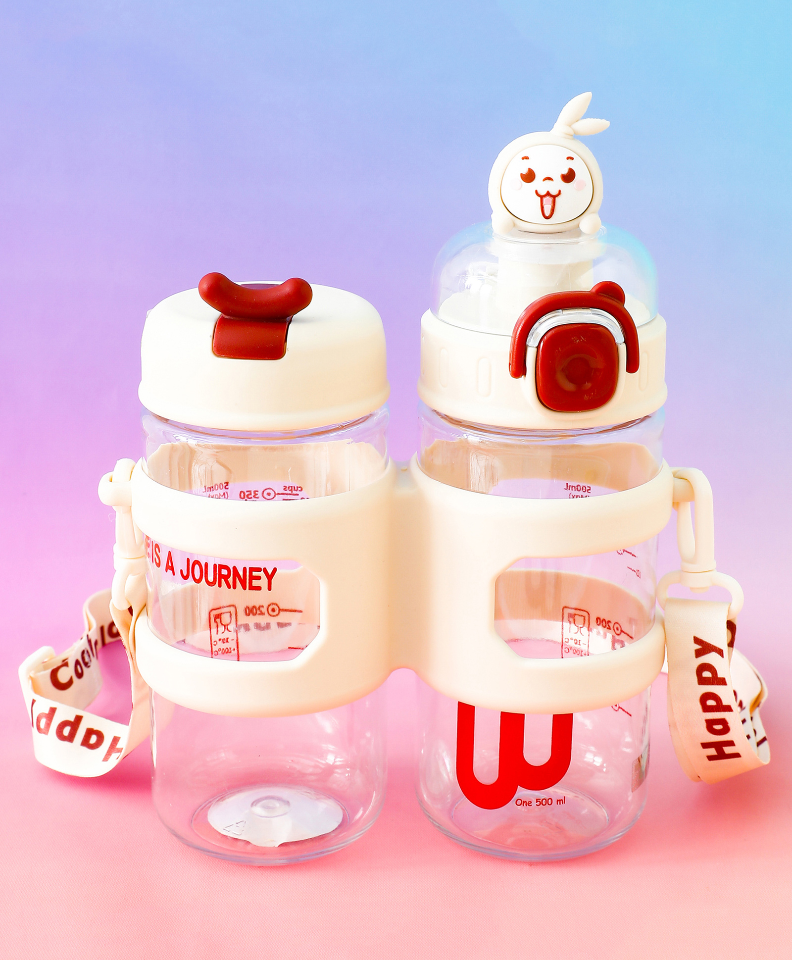 fab n funky Bunny Theme Set of 2 Water Bottle - White| 500ml x 2| BPA Free| Leak-Resistant & Freezer Safe| Ideal for School, Home & Travel| for School Going Boys & Girls-picture-25