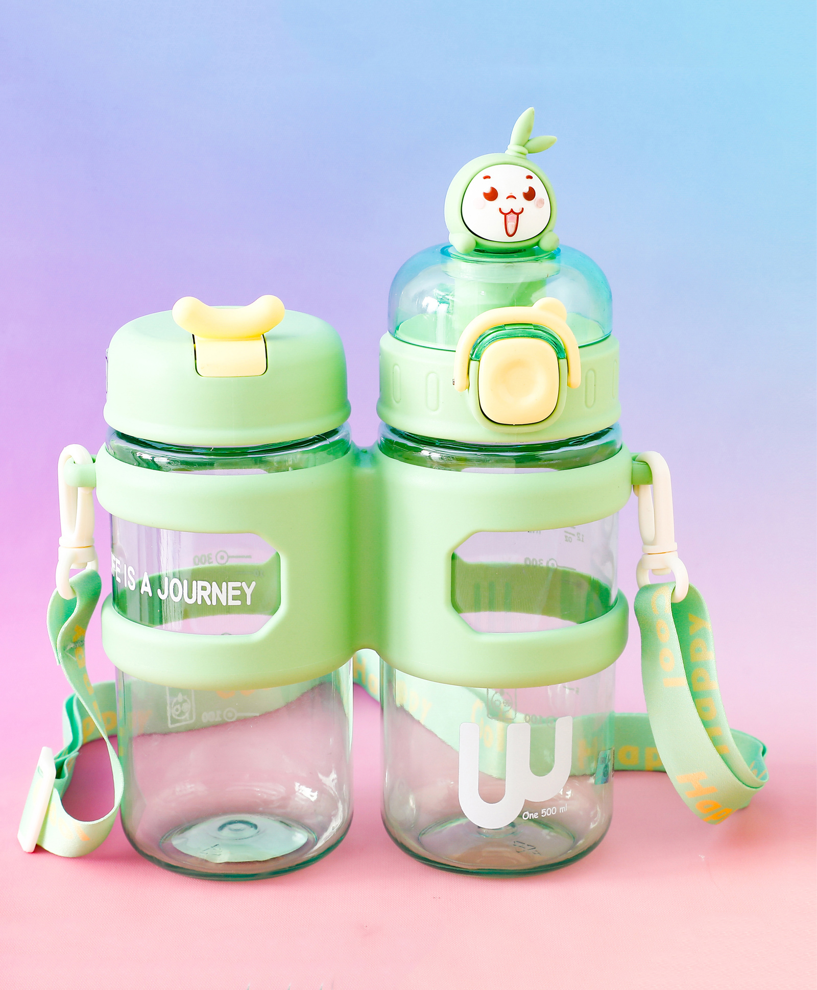 Bunny Theme Set of 2 Water Bottle - Green| 500ml x 2| BPA Free| Leak-Resistant & Freezer Safe| Ideal for School, Home & Travel| for School Going Boys & Girls-image-17