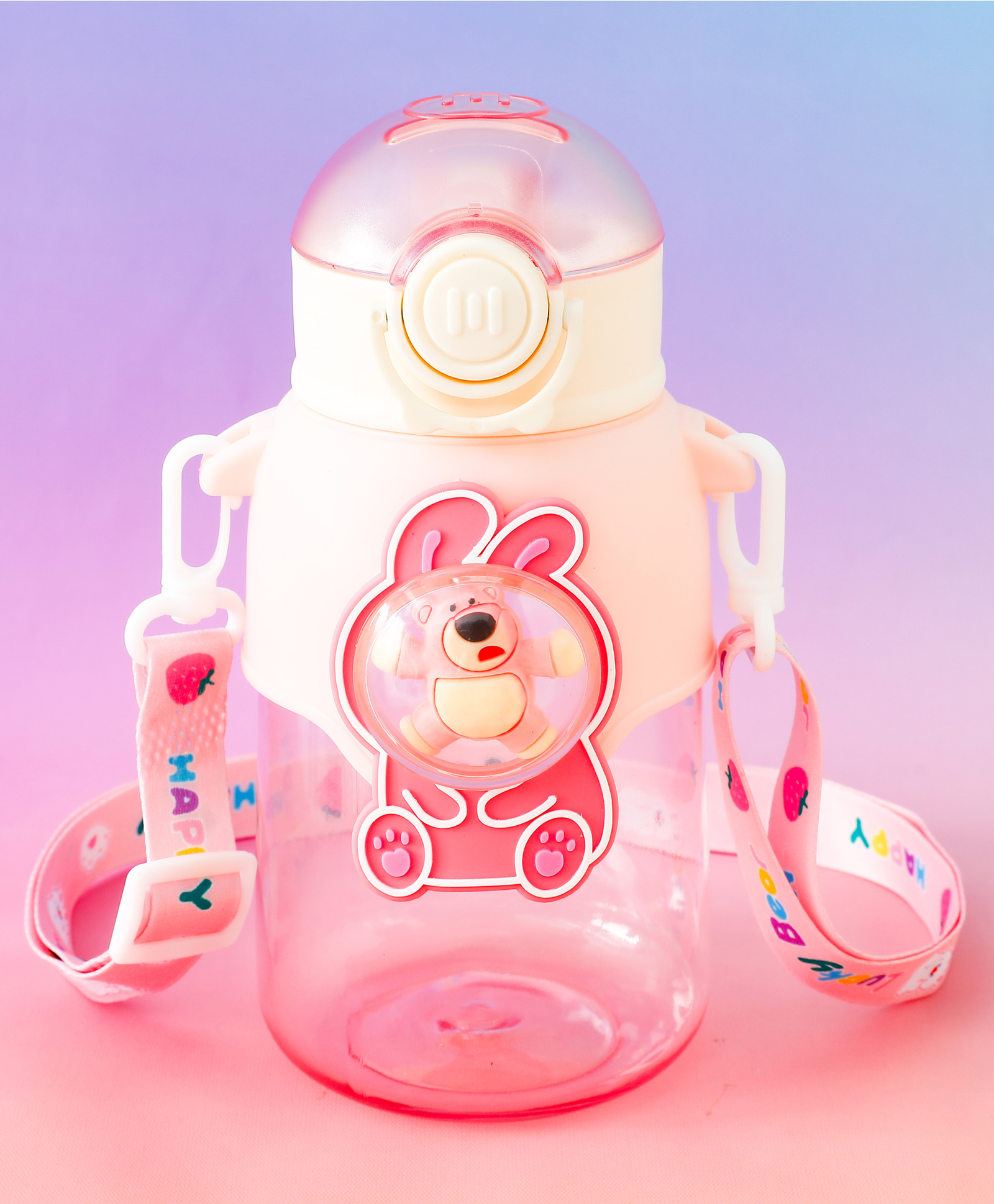 fab n funky Bunny Bear Straw Sipper Bottle 650ml - Pink| BPA Free| Leak-Resistant & Freezer Safe| Ideal for School, Home & Travel| Wate Bottle for School Going Boys & Girls-picture-13
