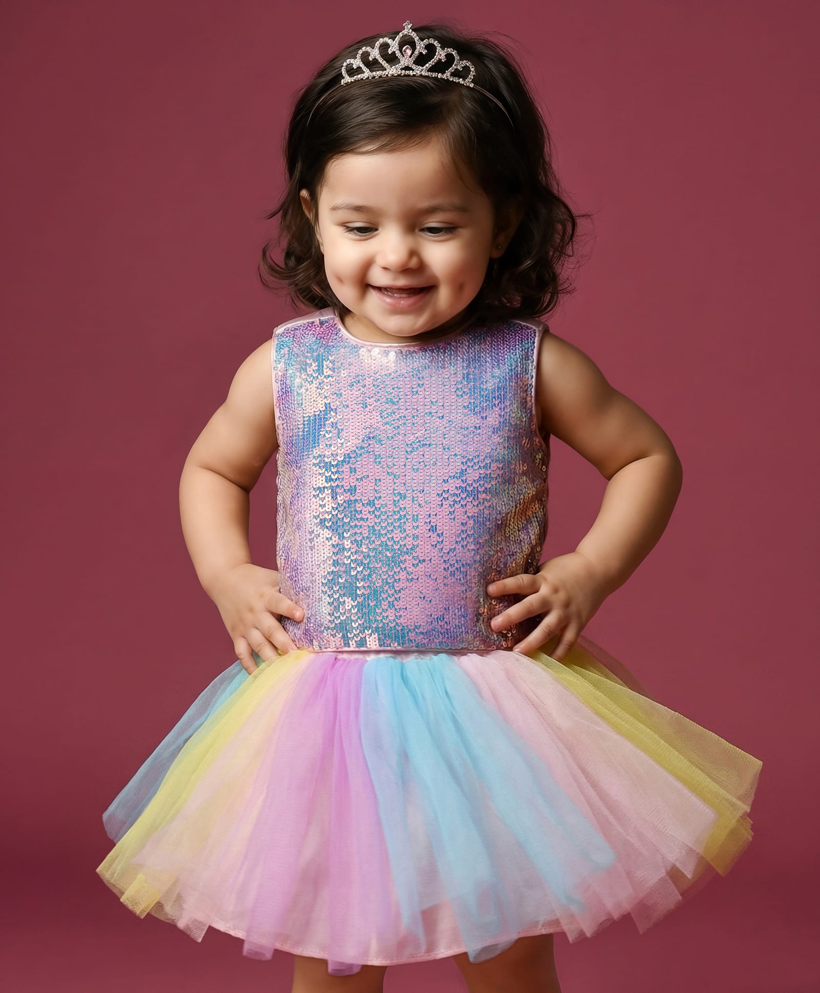 Babyhug Woven Sleeveless Mesh Top & Skirt Set With Sequin Detailing - Multicolour-image-43