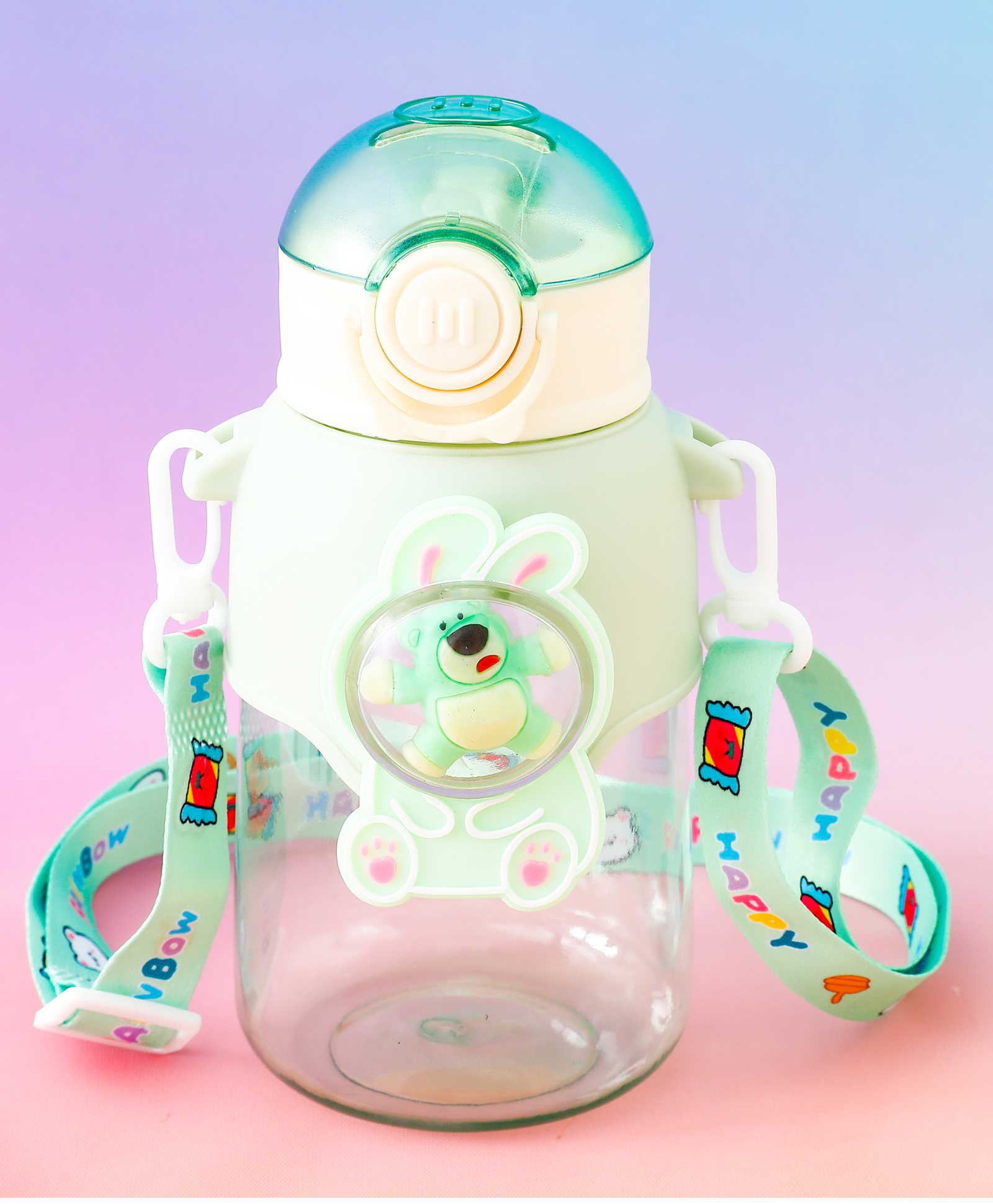 Bunny Bear Straw Sipper Bottle 650ml - Green| BPA Free| Leak-Resistant & Freezer Safe| Ideal for School, Home & Travel| Wate Bottle for School Going Boys & Girls-image-41
