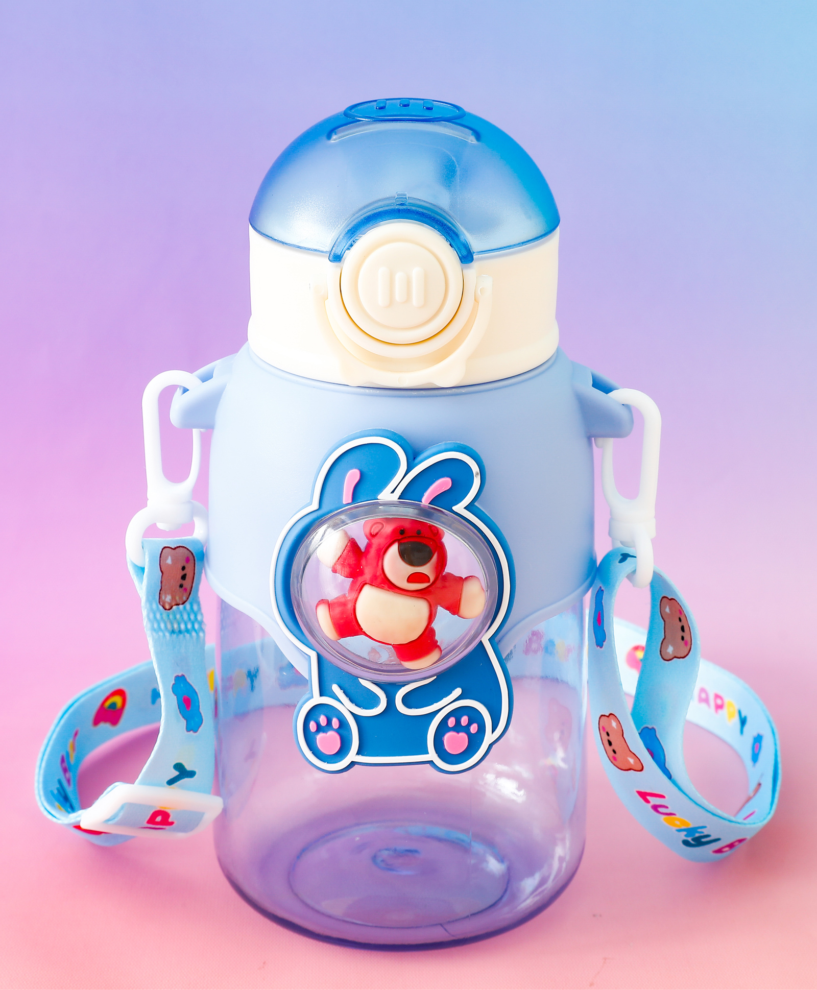 Bunny Bear Straw Sipper Bottle 650ml - Blue| BPA Free| Leak-Resistant & Freezer Safe| Ideal for School, Home & Travel| Wate Bottle for School Going Boys & Girls