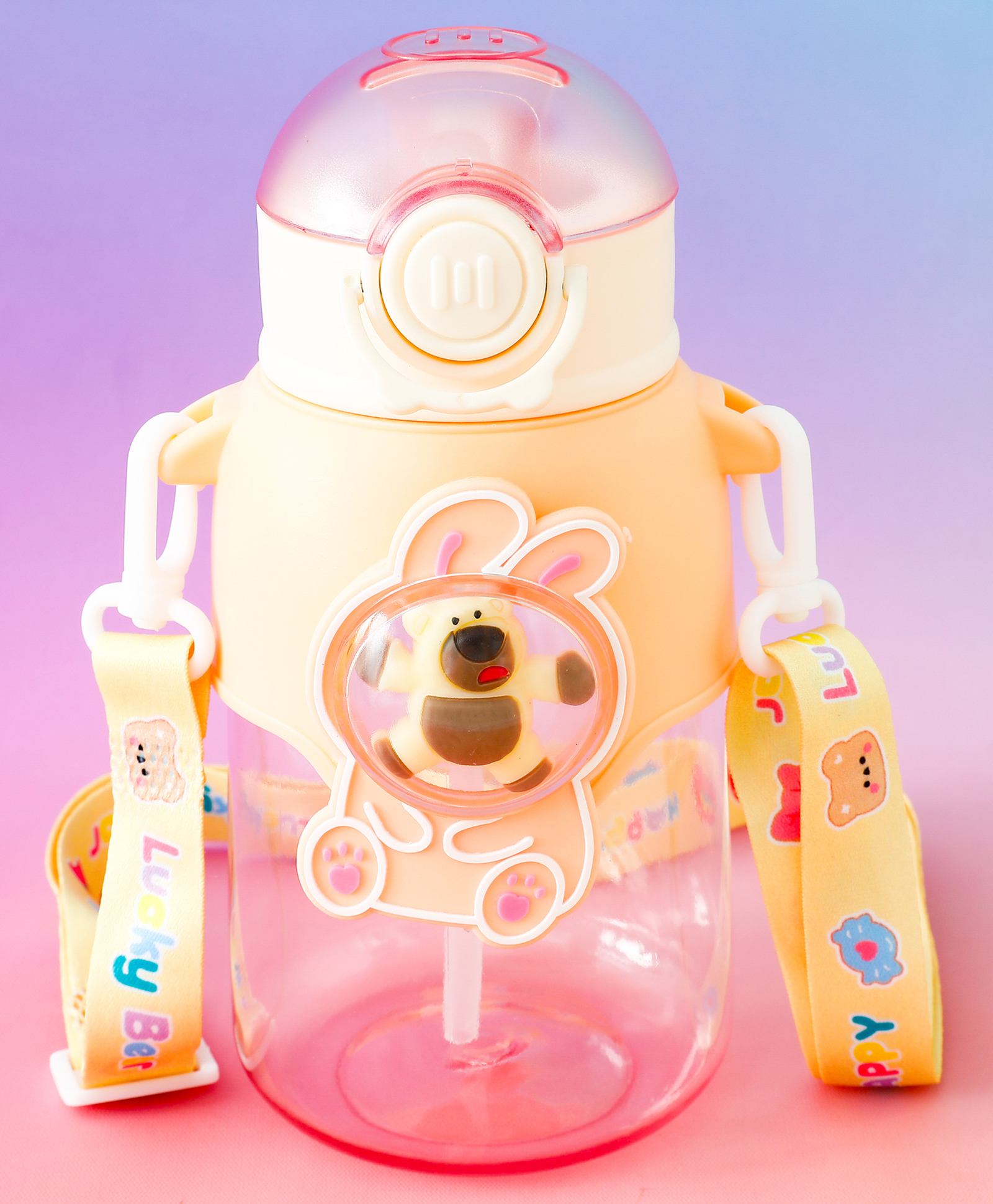 Bunny Bear Straw Sipper Bottle 650ml - Beige| BPA Free| Leak-Resistant & Freezer Safe| Ideal for School, Home & Travel| Wate Bottle for School Going Boys & Girls-image-45