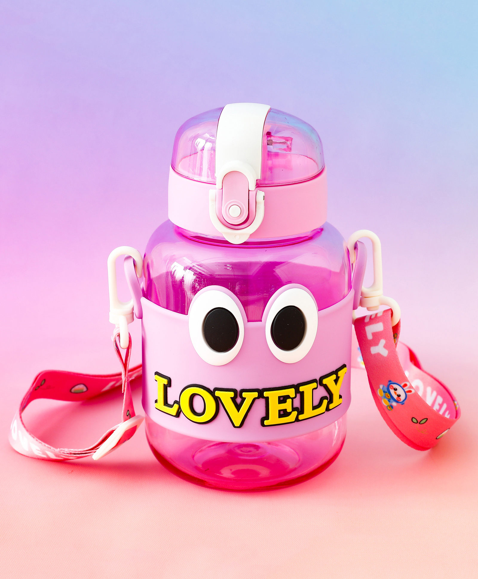 fab n funky Cute Cartoon Kids Water Bottle 650 ml with Straw - Purple| Leak-Resistant| Flip-Top Sipper Bottle with Strap| for School, Travel & Outdoor Use-picture-12