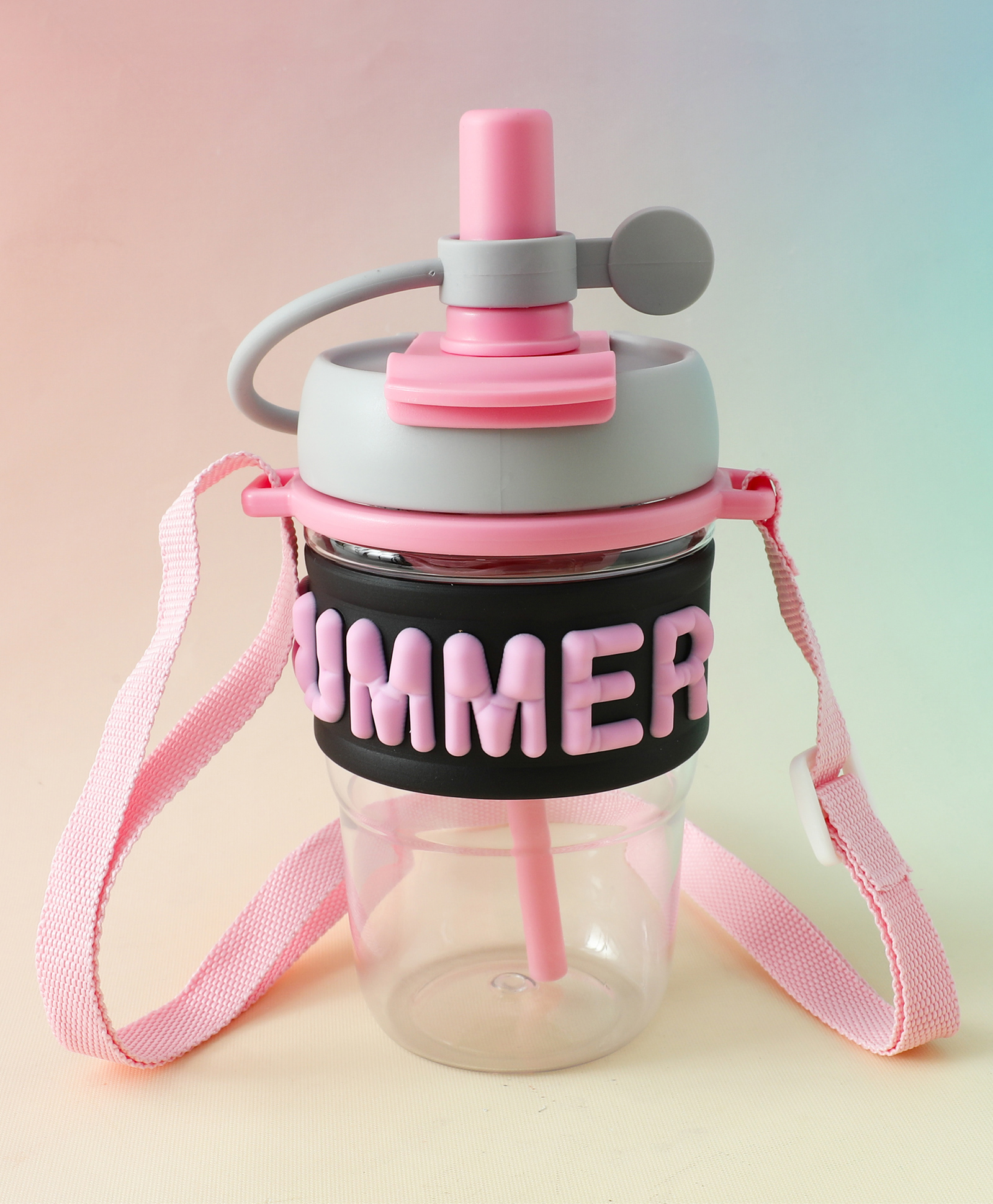 fab n funky Kids Straw Water bottle with Strap 500 ml - Pink| BPA Free| Leak Resistant & Freezer Safe| School Sipper Bottle for Boys & Girls-picture-20