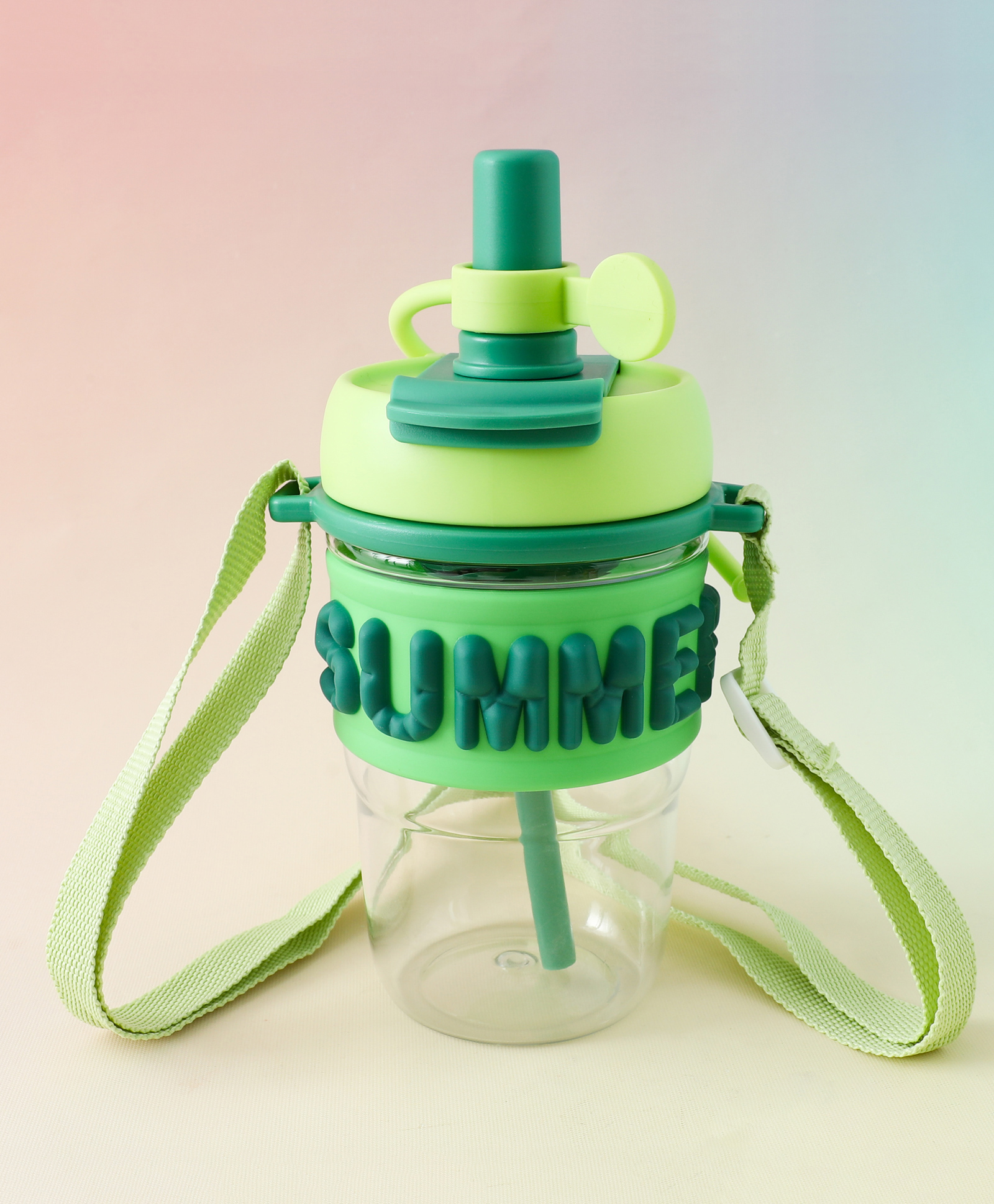 Kids Straw Water bottle with Strap 500 ml - Green| BPA Free| Leak Resistant & Freezer Safe| School Sipper Bottle for Boys & Girls