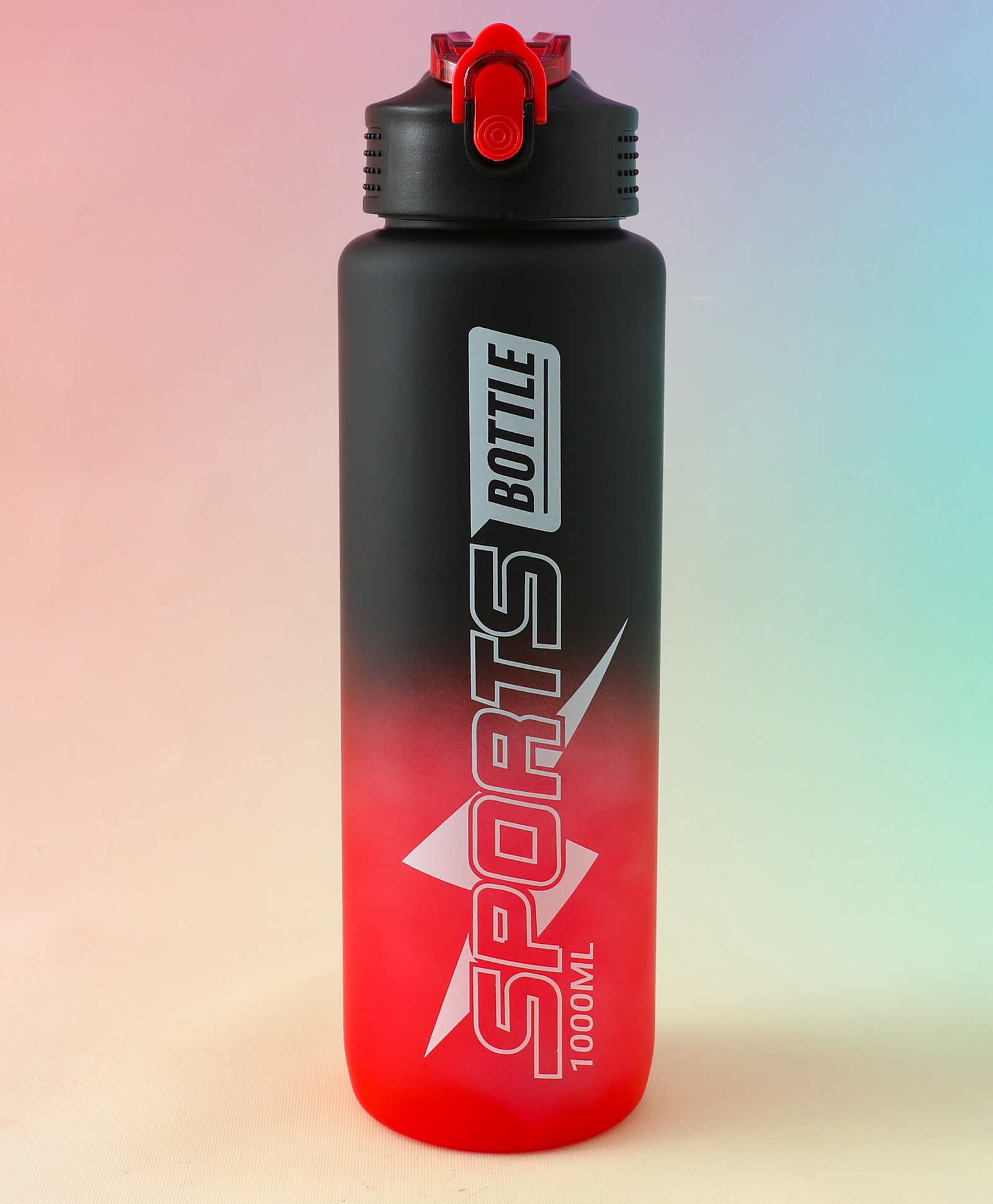 Sports Sipper Bottle 1000ML - Black Red| BPA Free| Leak Resistant & Freezer Safe| Straw Water Bottle for School going Boys & Girls-image-2