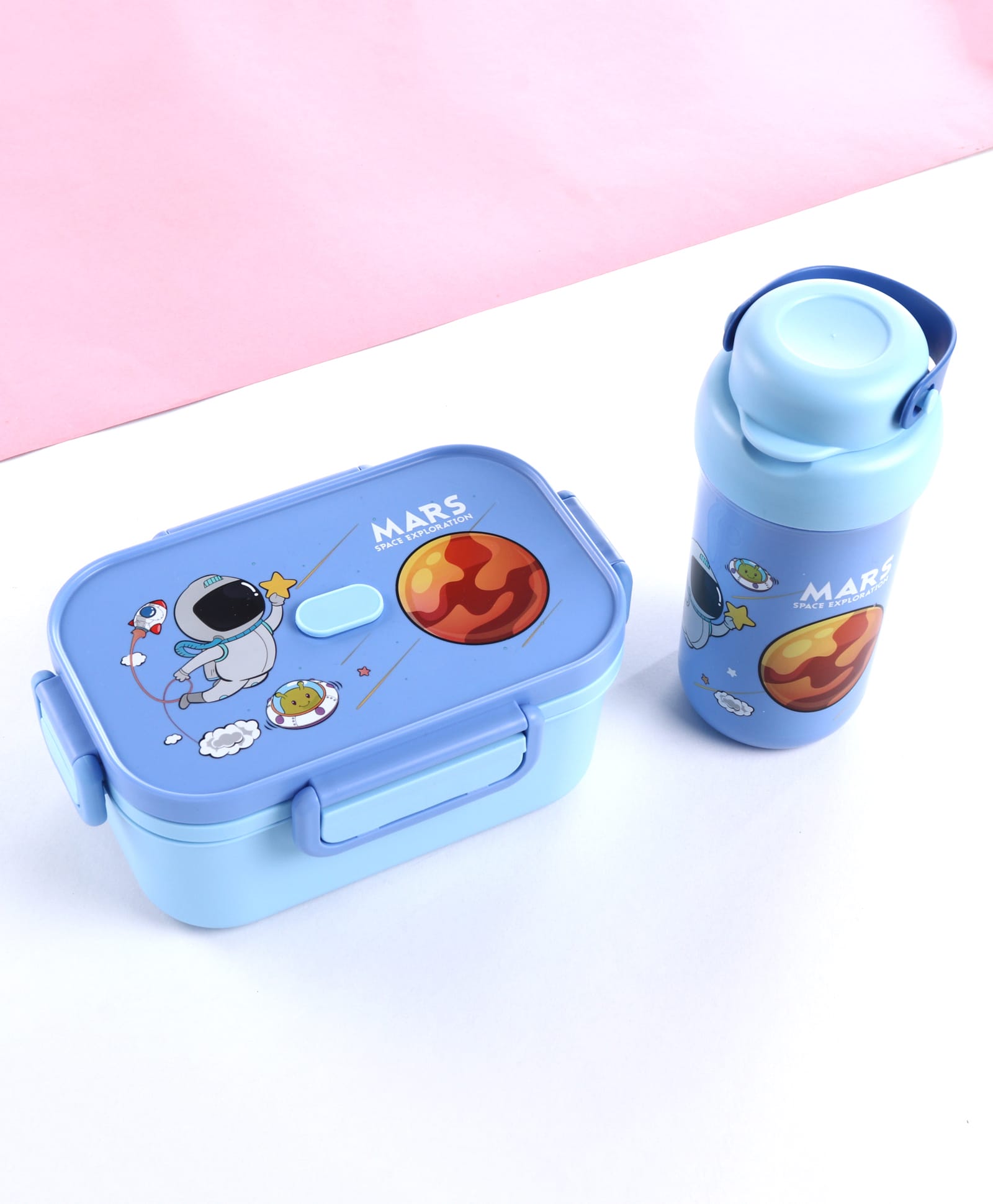 fab n funky Kids Compartment Lunch Box & Water Bottle Set - Blue| 1100ml Lunch Box with 470 ml Bottle| with Spoon & Fork| BPA-Free Food Storage Combo| for School Going Boys & Girls-picture-31