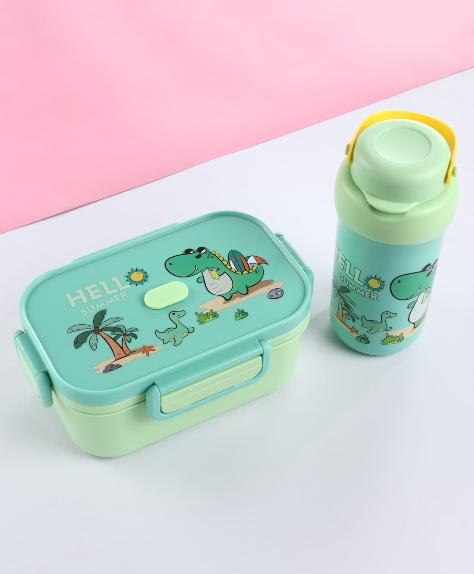 fab n funky Kids Compartment Lunch Box & Water Bottle Set - Green| 1100ml Lunch Box with 470 ml Bottle| with Spoon & Fork| BPA-Free Food Storage Combo| for School Going Boys & Girls-picture-32