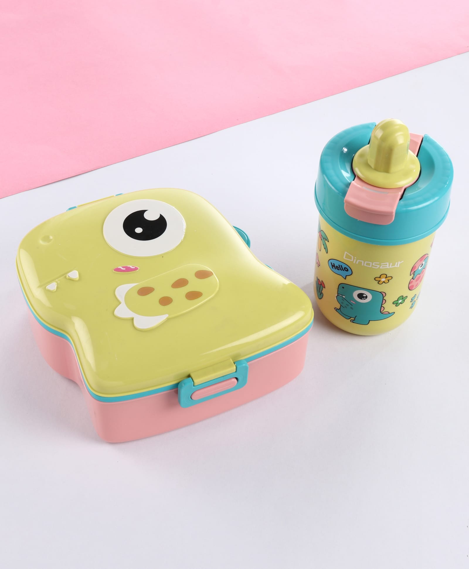 Kids Lunch Box & Water Bottle Combo Set (850 ml + 500 ml) - Pink Green| Leak-Resistant Tiffin & Drinking Bottle| for School, Travel & Picnics| Ideal for School Going Boys & Girls-image-26