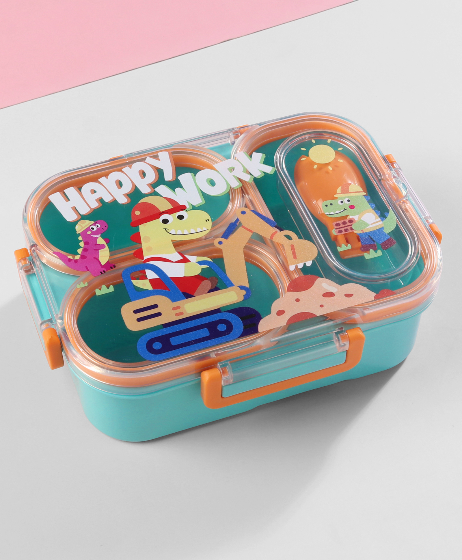 fab n funky Happy Universe Astronaut Lunch box 3 Compartment with Spoon 850ml - Blue & Orange| BPA Free| Leak-Resistant & Freezer Safe| Ideal for School, Home & Travel-picture-35