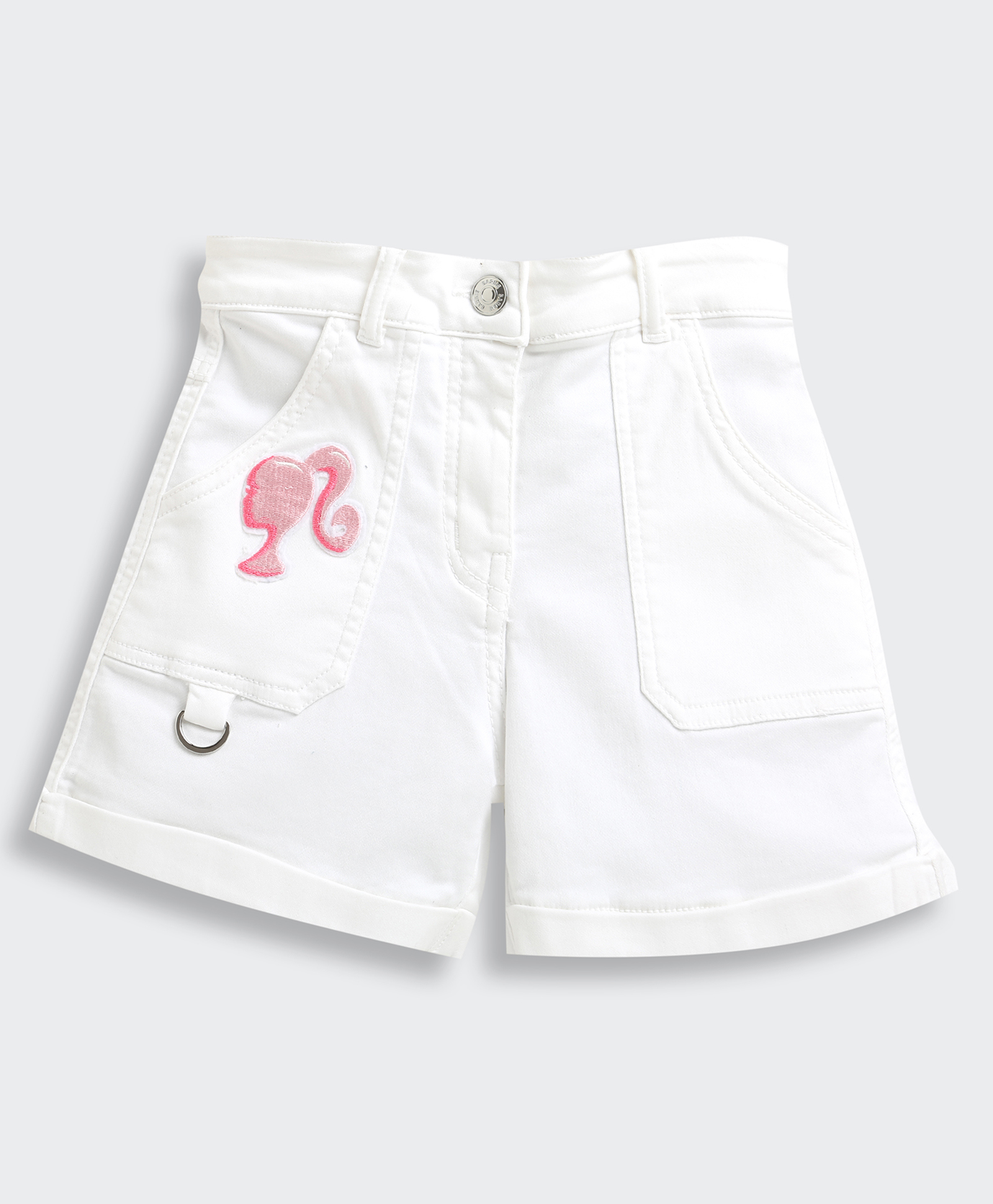 Barbie by Tiny Girl Cotton Denim Mattel Featuring Barbie Embroidered Shorts - White-picture-24