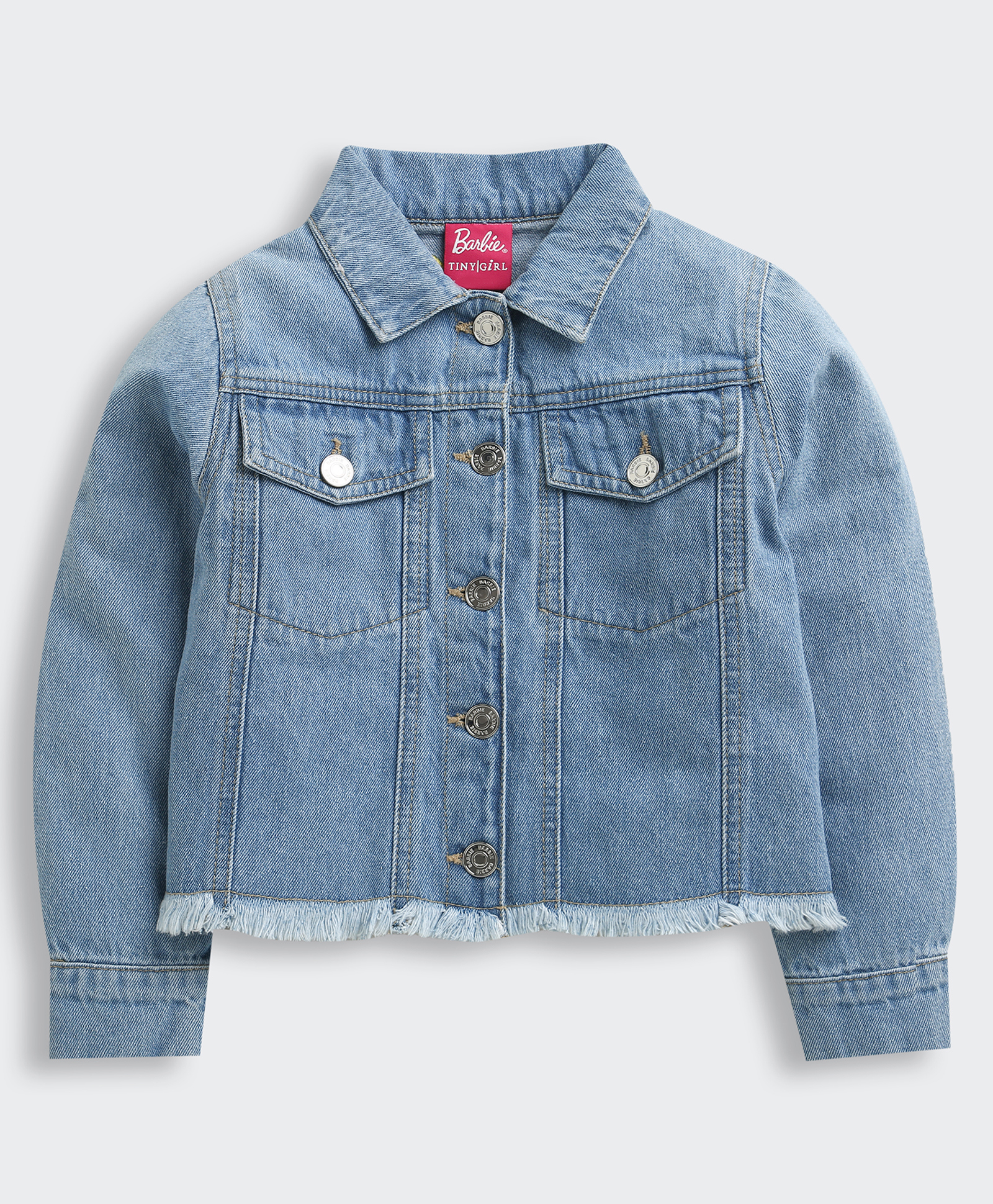 Barbie by Tiny Girl 100% Cotton Woven Full Sleeves Back Text Embroidered Jacket - Light Blue-picture-24