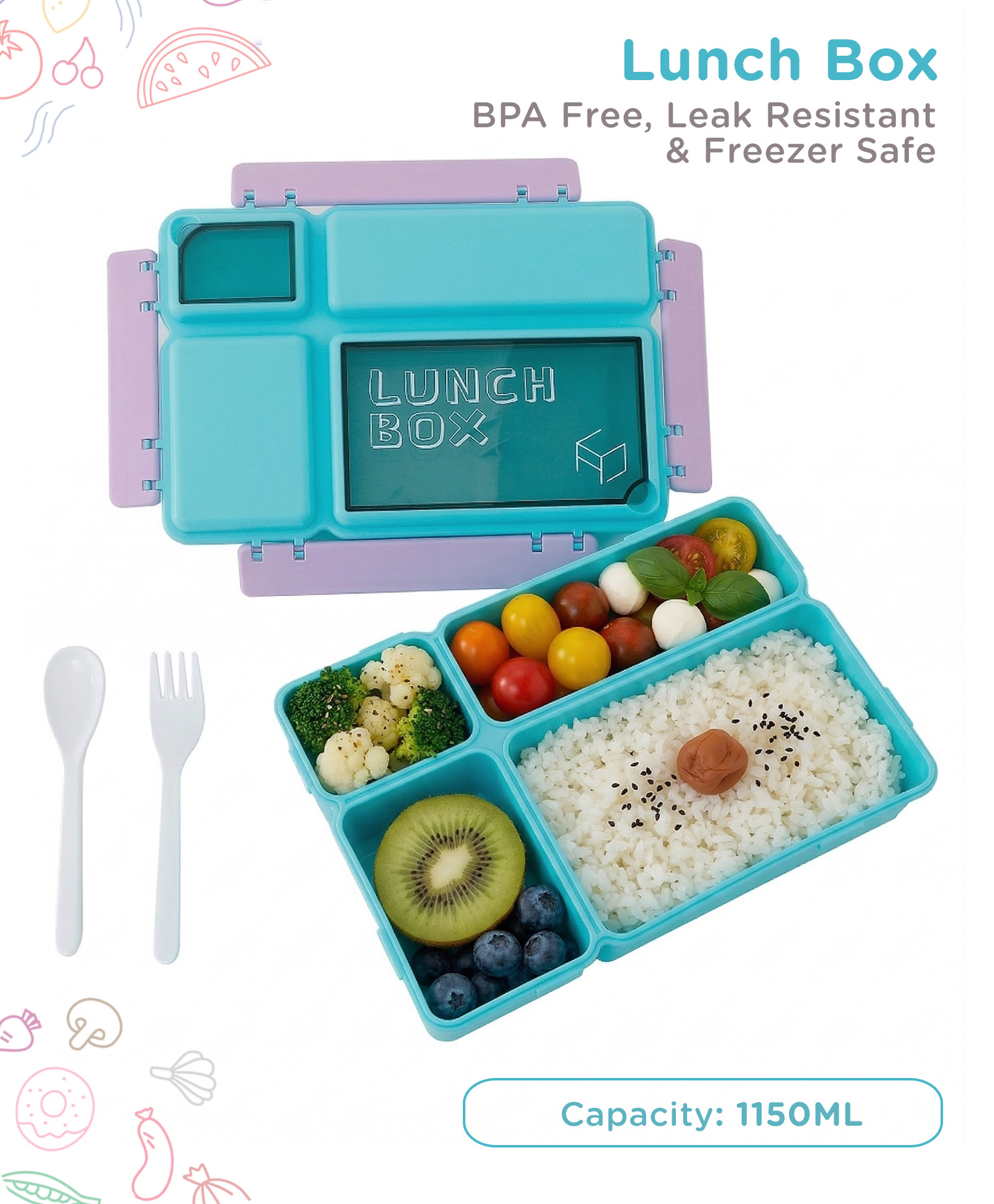 Bento Section Lunch Box Blue & Purple| Multi-Compartment Design| BPA Free| Ideal for School, Home & Travel| Lightweight, Leak Resistant, Freezer safe & Easy to Use-image-13