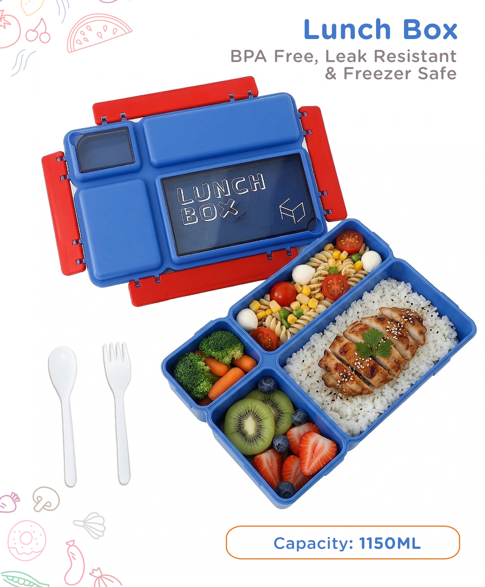 Bento Section Lunch Box Dark Blue& Red| Multi-Compartment Design| BPA Free| Ideal for School, Home & Travel| Lightweight, Leak Resistant, Freezer safe & Easy to Use-image-12