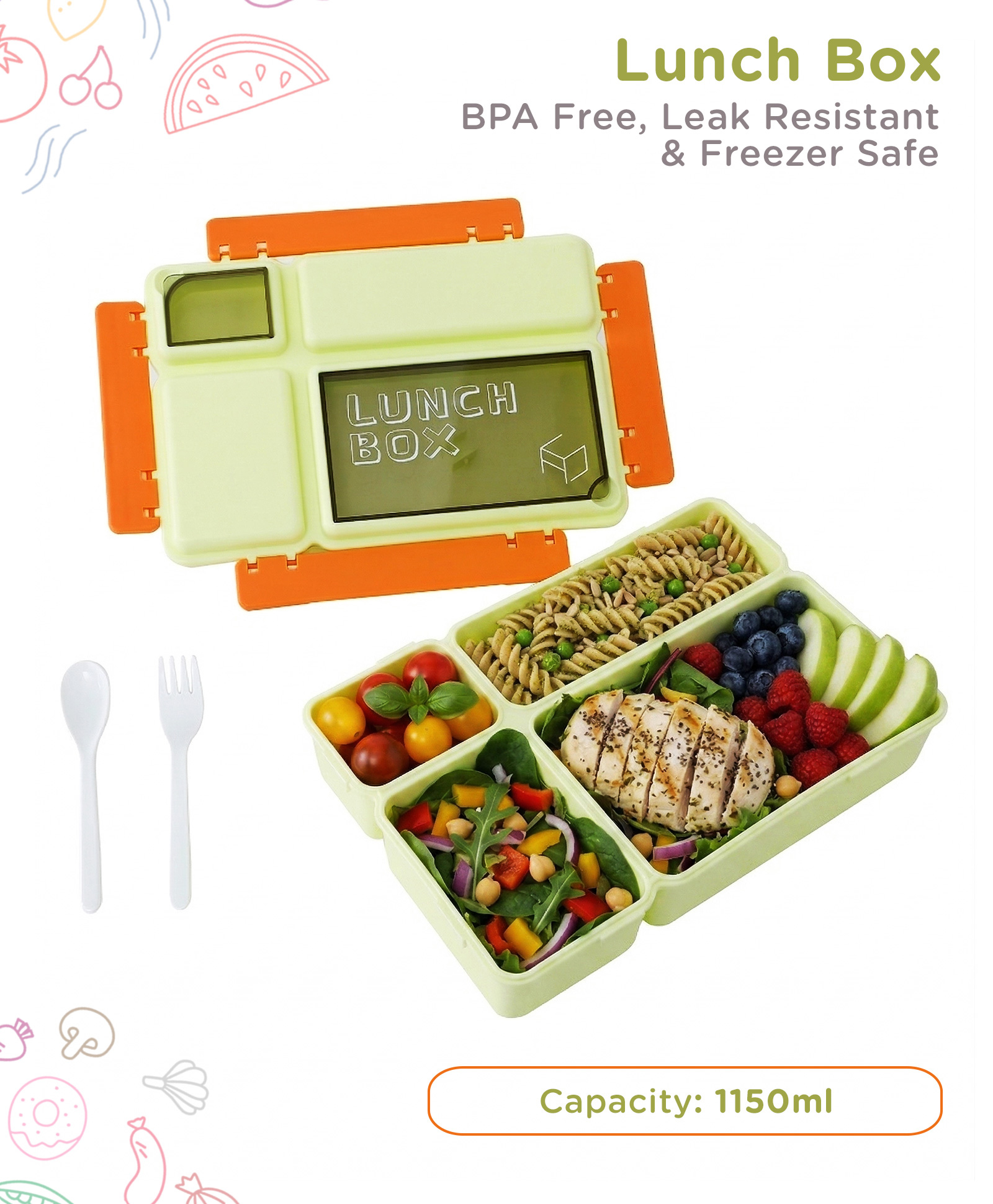 Bento Section Lunch Box Green & Orange| Multi-Compartment Design| BPA Free| Ideal for School, Home & Travel| Lightweight, Leak Resistant, Freezer safe & Easy to Use-image-11
