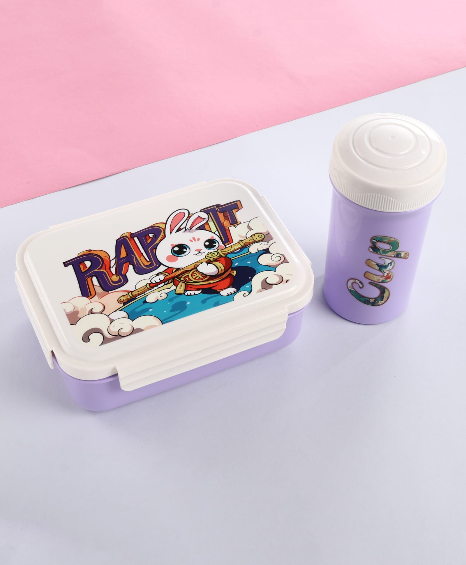 Kids Lunch Box with Water Bottle Set Purple| 700ml Lunch Box & 450ml Water Bottle| BPA Free, Freezer Safe| Leak-Resistant School Tiffin & Bottle Combo | Spoon & Sauce Box-image-33