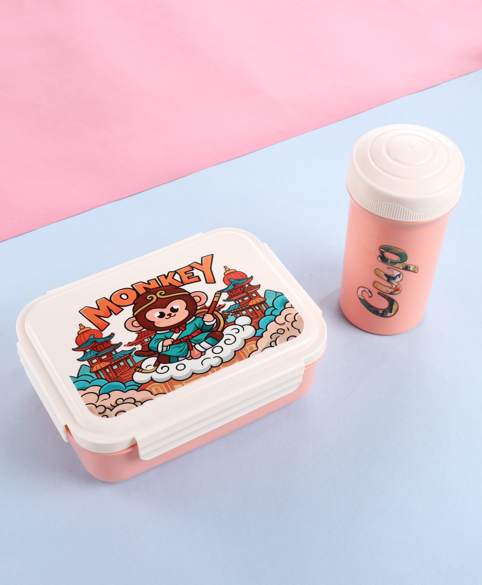 Kids Lunch Box with Water Bottle Set - Peach| 700ml Lunch Box & 450ml Water Bottle| BPA Free, Freezer Safe| Leak-Resistant School Tiffin & Bottle Combo for Boys & Girls| Spoon & Sauce Box-image-34
