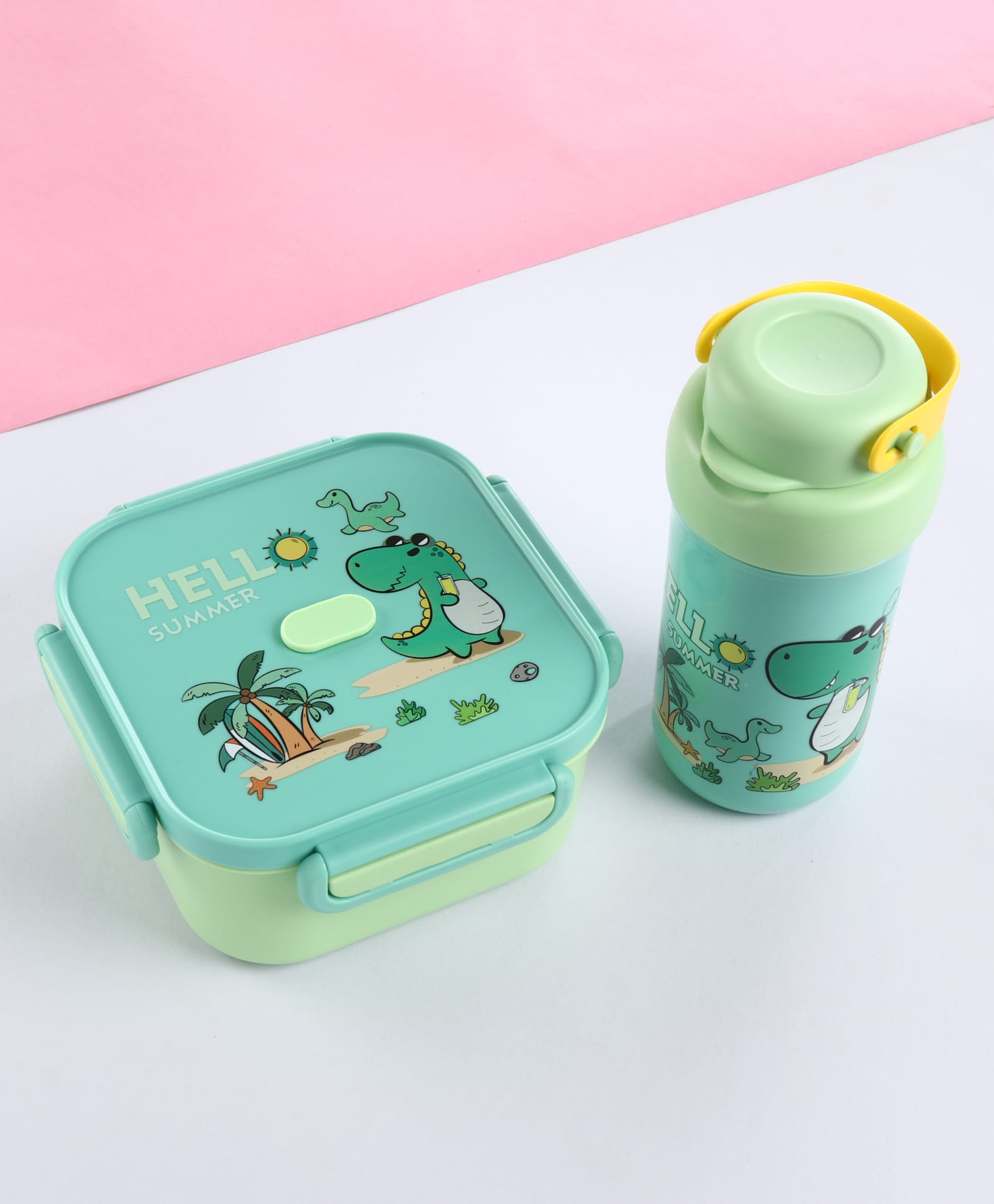 Kids Lunch Box with Clip Lock & Water Bottle Set - Green| 1100 ml Lunch Box with 470 ml Bottle| BPA-Free Food Storage Combo| with Spoon & Fork| for School going Boys & Girls-image-32