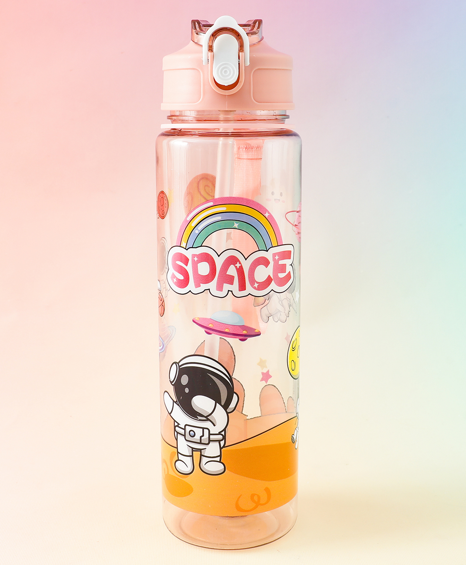 Little Astronaut Straw Sipper Water Bottle 800ML - Pink| BPA Free| Leak Resistant & Freezer Safe| Water Bottle for School Going Boys & Girls-image-38