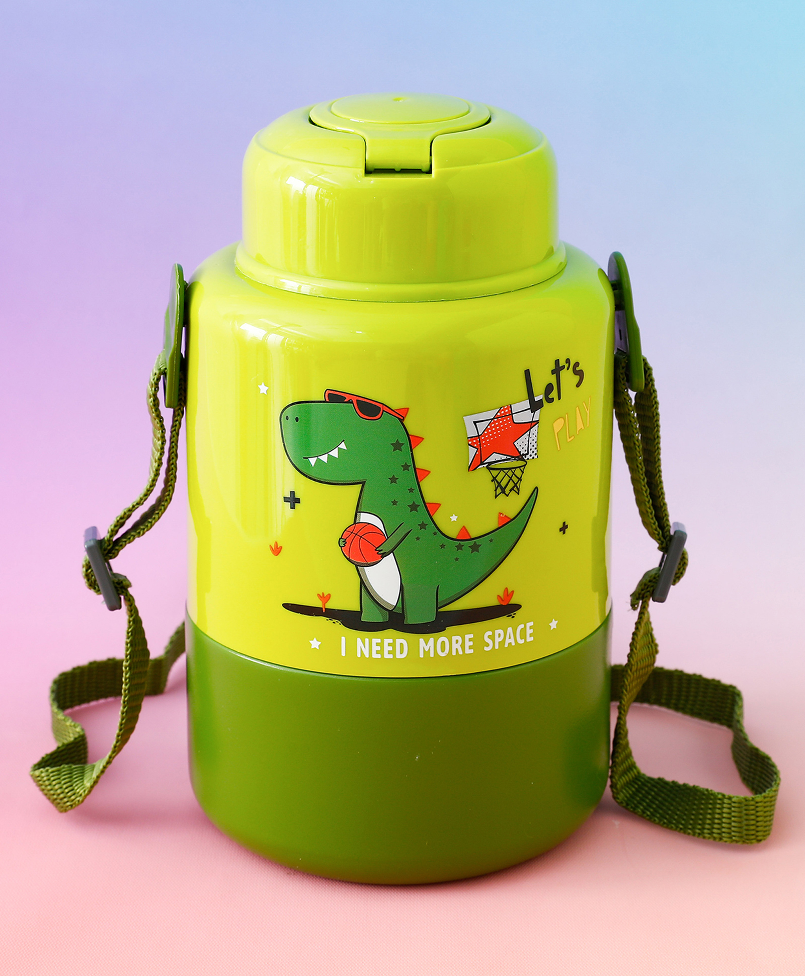 Dino Lets Play Straw Sipper Bottle 1000 ml with Strap - Green| BPA Free| Ideal for School, Home & Travel|Freezer Safe| Lightweight & Leak Resistant| Boys & Girls-image-28