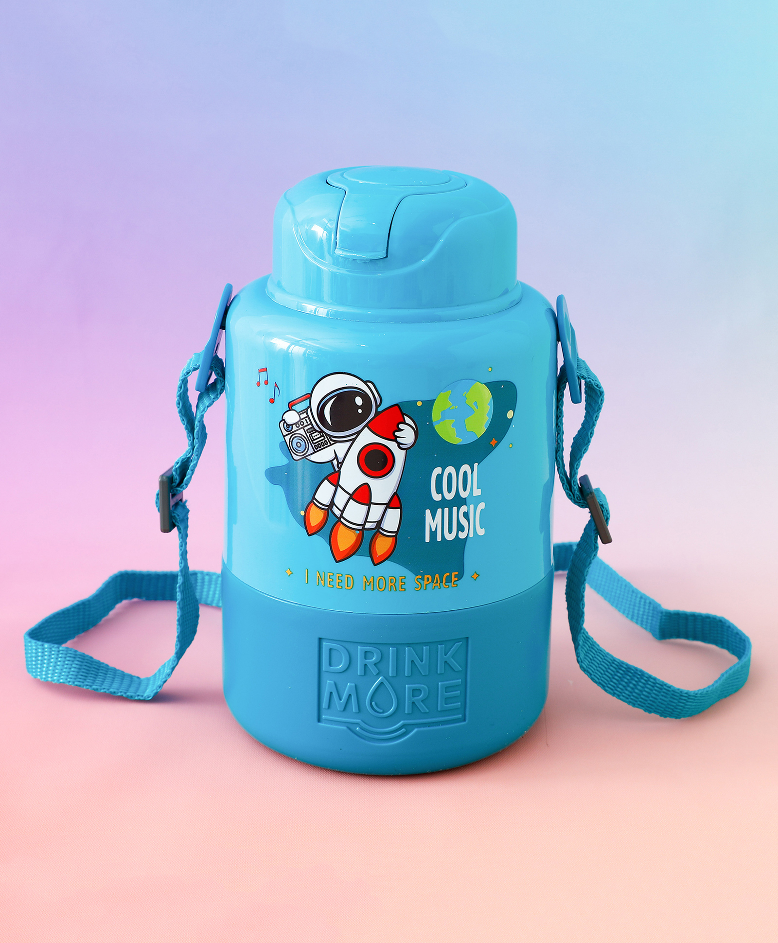 Music Astronaut Play Straw Sipper Bottle 1000 ml with Strap - Blue| BPA Free| Ideal for School, Home & Travel|Freezer Safe| Lightweight & Leak Resistant| Boys & Girls-image-42