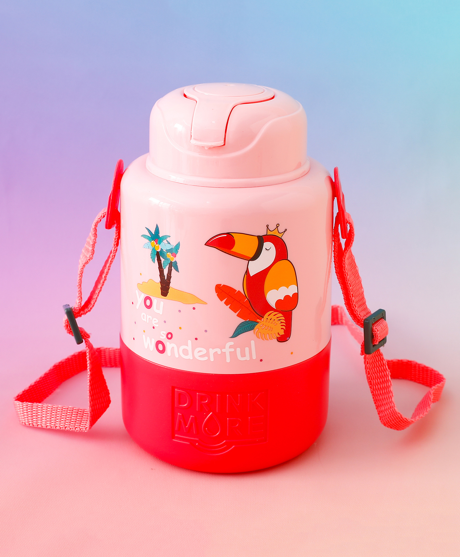 Bird Straw Sipper Bottle 1000 ml with Strap - Pink| BPA Free| Ideal for School, Home & Travel|Freezer Safe| Lightweight & Leak Resistant| Boys & Girls-image-9