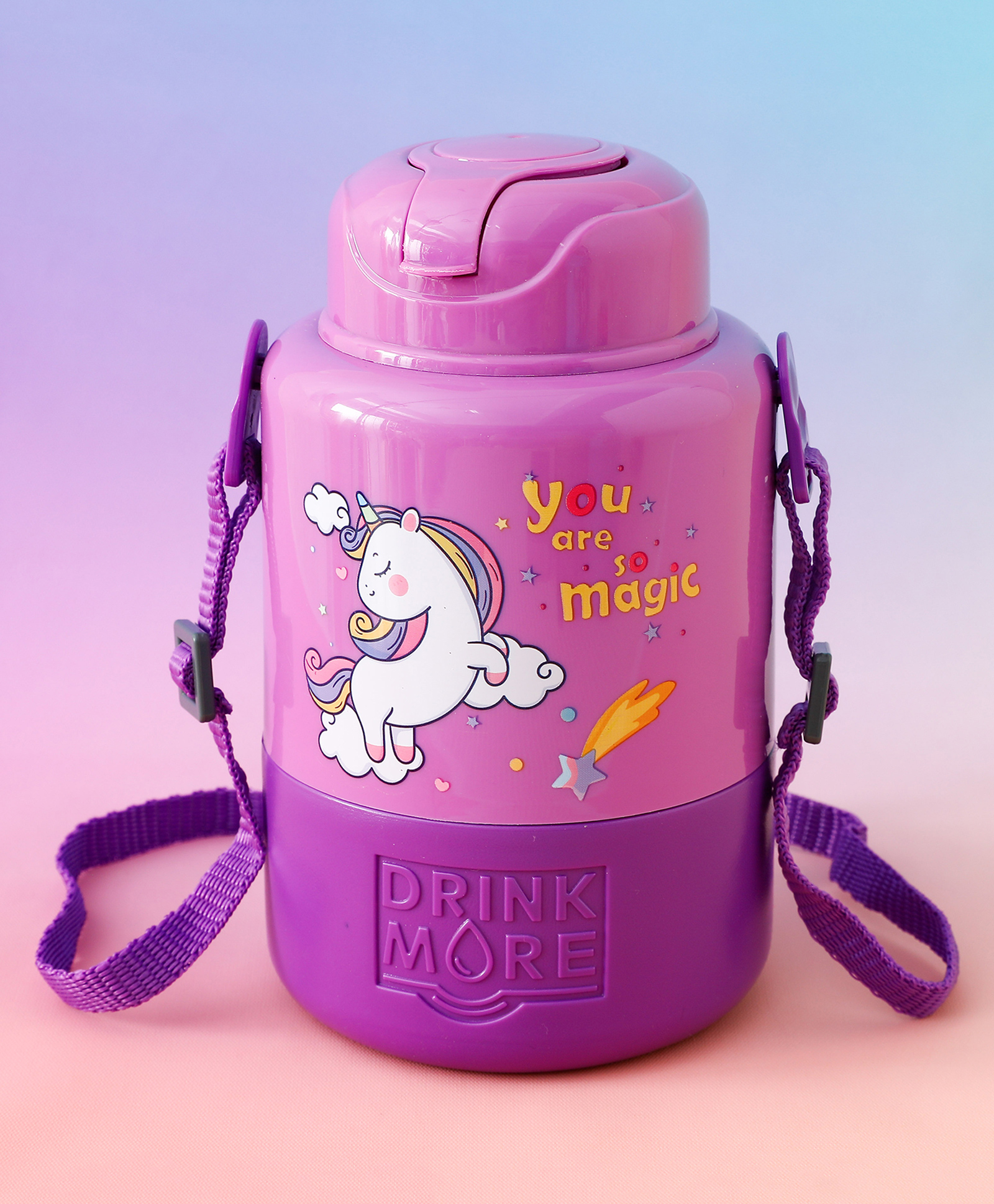 Magic Unicorn Straw Sipper Bottle 1000 ml with Strap - Purple| BPA Free| Ideal for School, Home & Travel|Freezer Safe| Lightweight & Leak Resistant| Boys & Girls-image-25