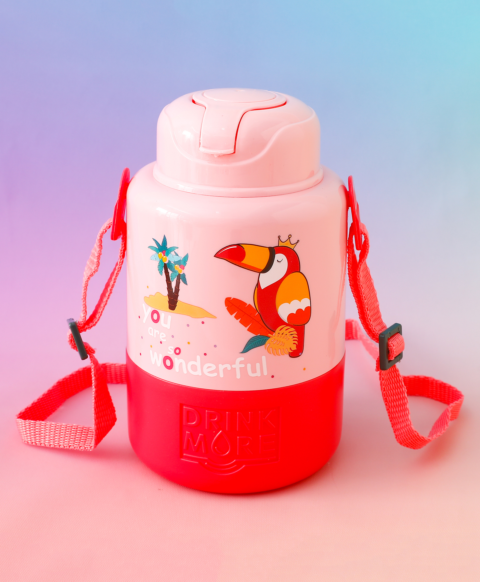Bird Straw Sipper Bottle 1000 ml with Strap- Pink| BPA Free| Ideal for School, Home & Travel| Lightweight & Leak Resistant, Freezer safe| For Boys & Girls-image-3